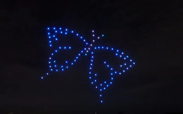 A complex 3D butterfly formation demonstrating fluid aerial animation and swarm stability - 100 Drones | MIRS Drone Show