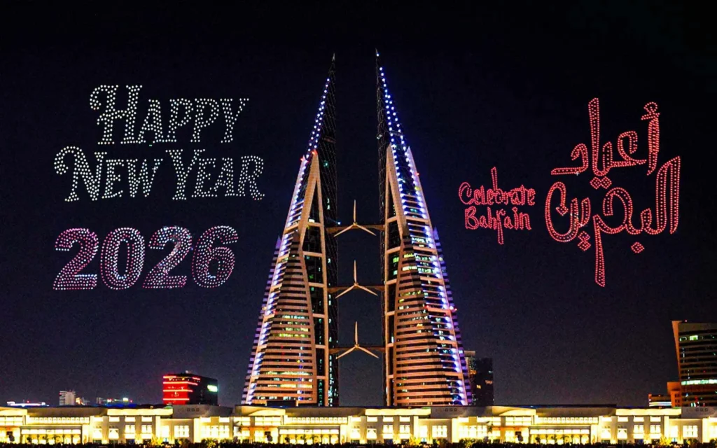 2026 New Year's Eve Drone Light Show above Bahrain World Trade Center — 2,500 Drones | MIRS Drone Show