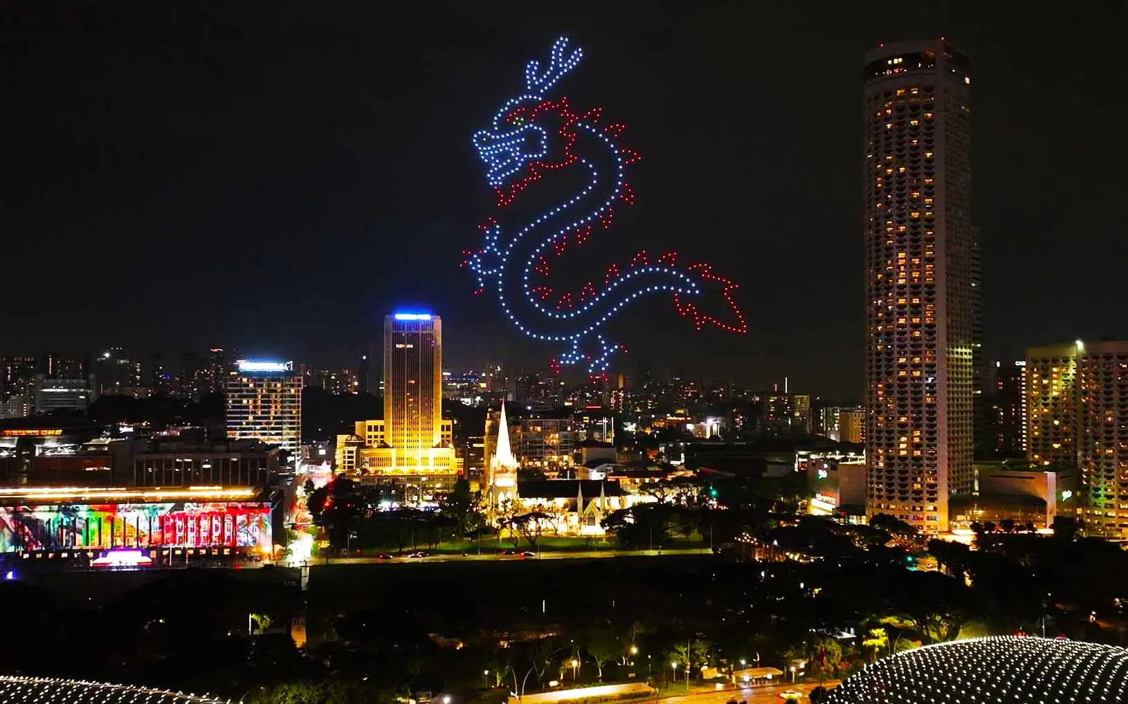 Hennessy brand promotion drone light show in Singapore with 500 drones