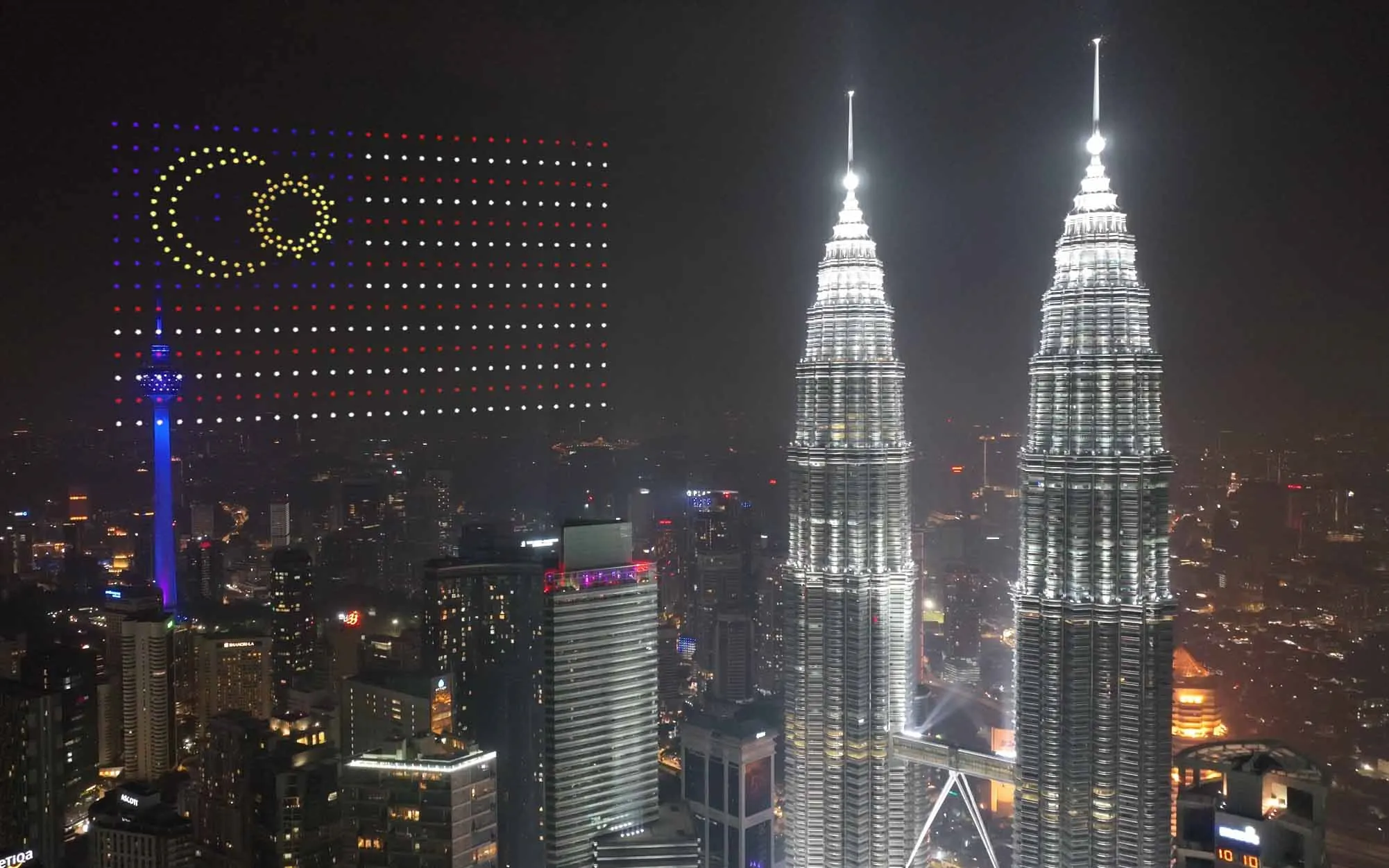 MIRS Drone Light Show Malaysia - National formation over KLCC skyline