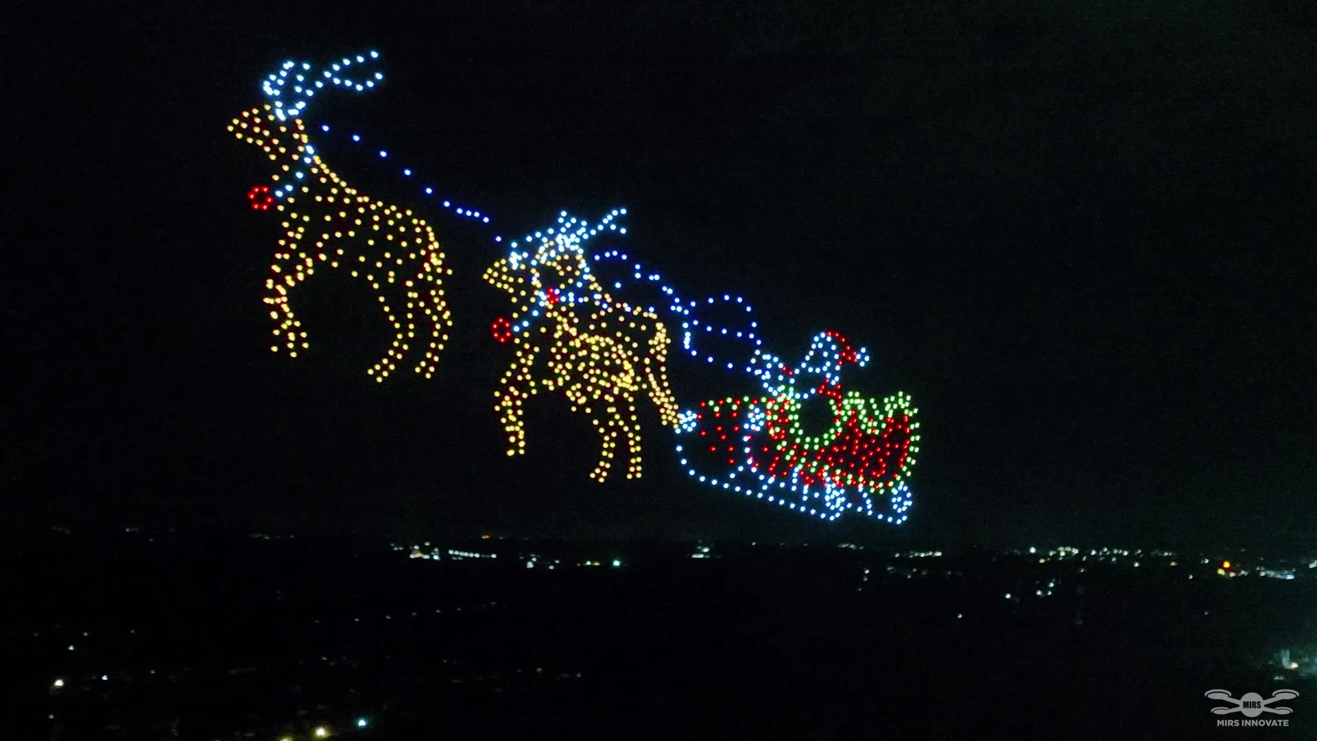 Santa Claus and reindeer drone formation during Coca-Cola Christmas drone show Nuvali Philippines