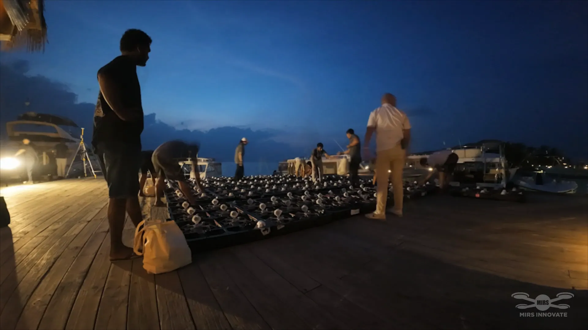 Drone fleet setup on the beach before the InterContinental Maldives Maamunagau drone show