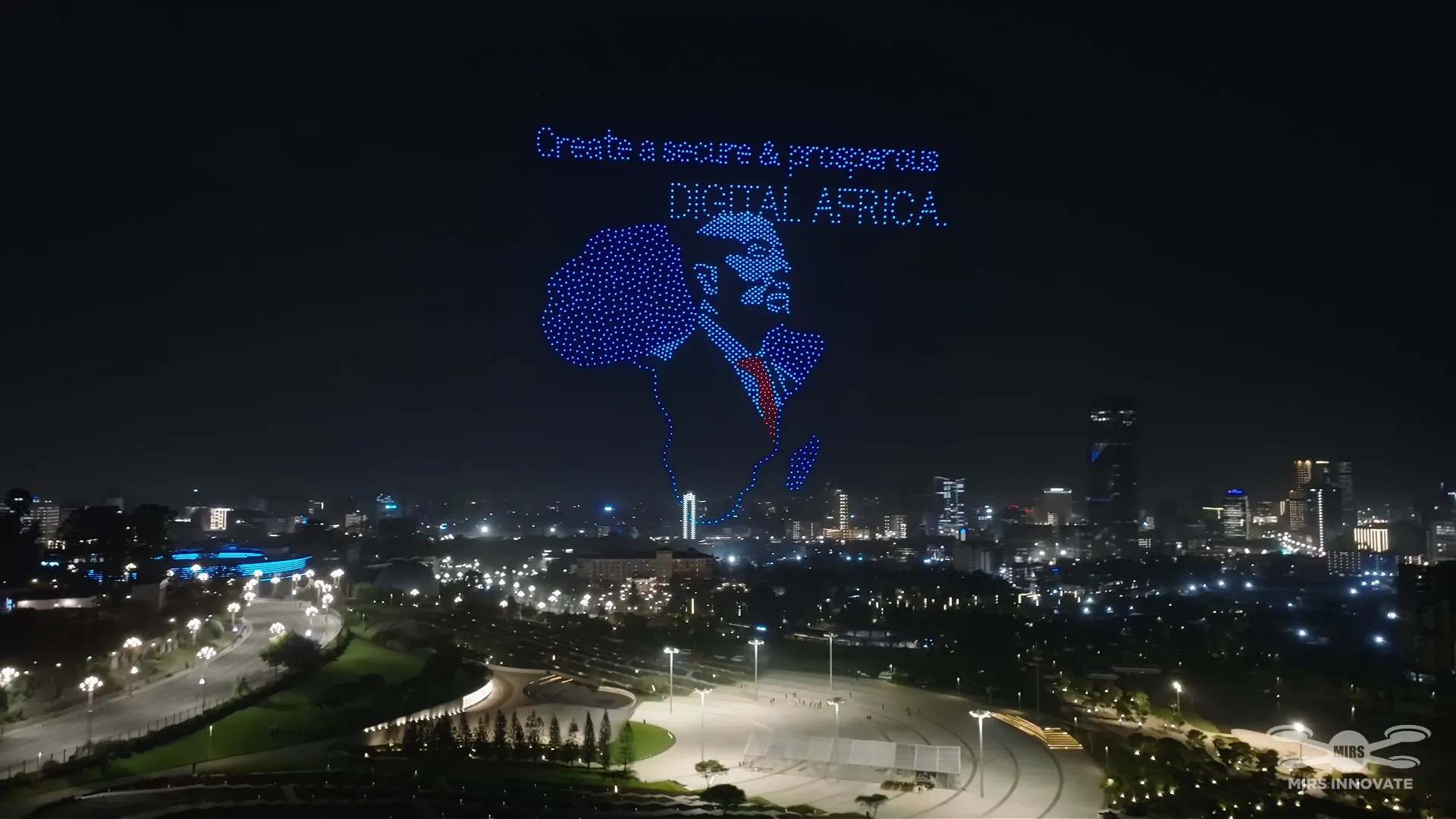 MIRS Drone Show Ethiopia Digital Africa ETEX drone light show featuring Africa tech formation over Addis Ababa skyline