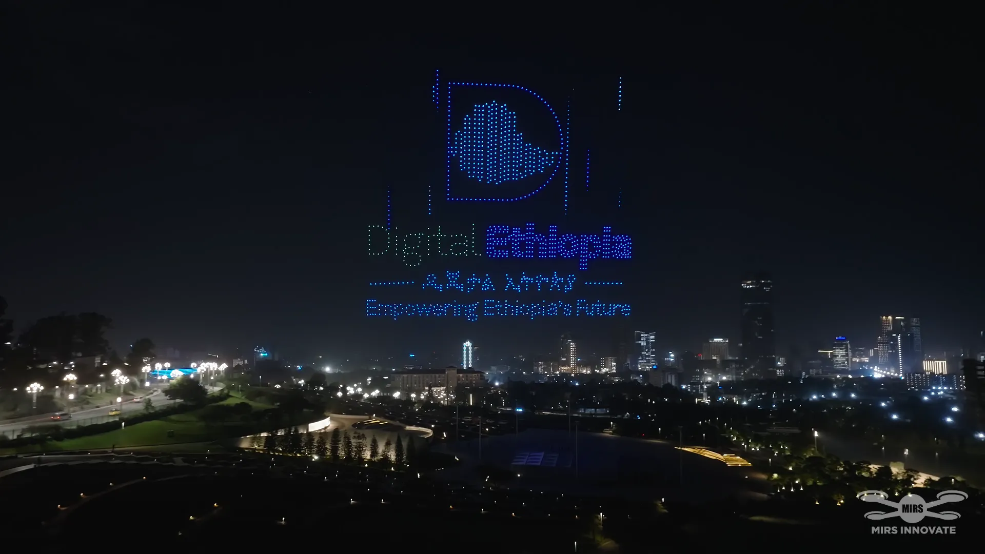 Digital Ethiopia logo drone formation at Digital Africa ETEX drone light show