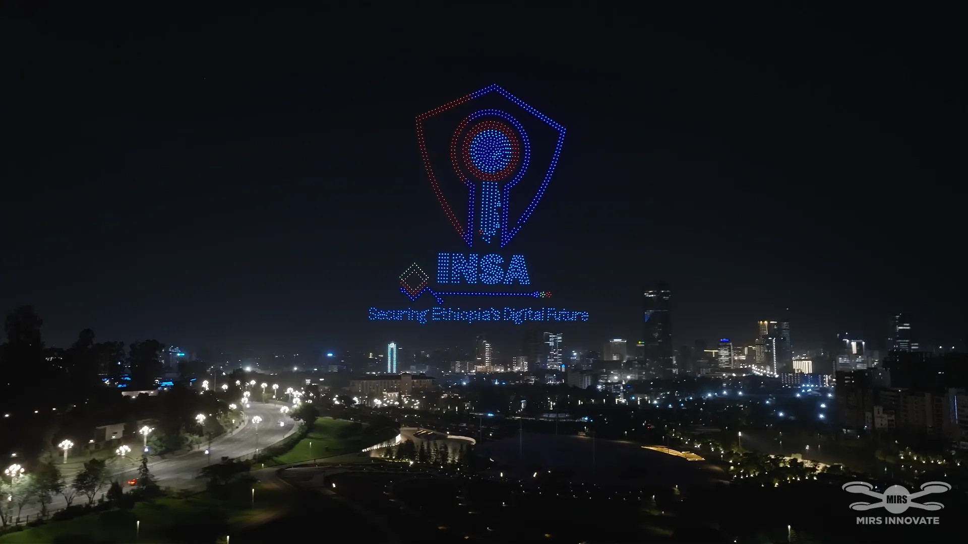 INSA logo drone formation at Digital Africa ETEX drone light show in Ethiopia