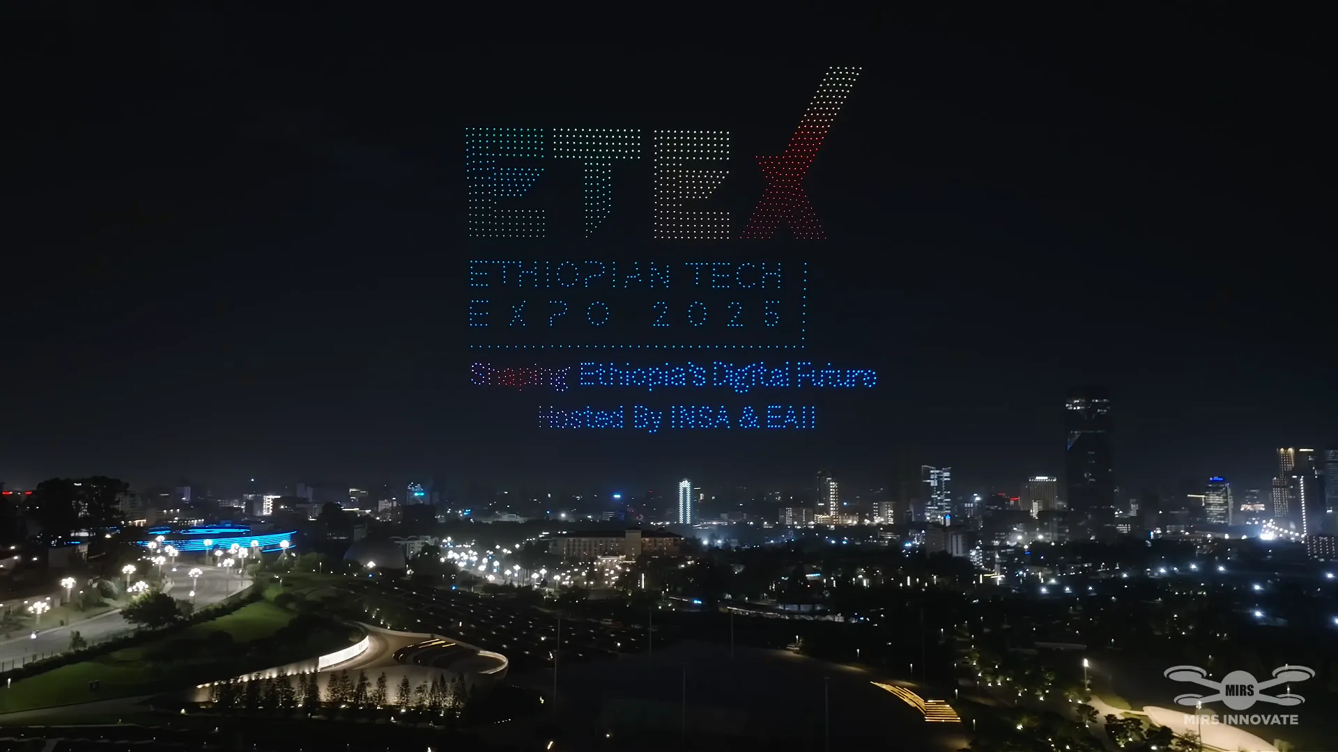 Ethiopian tech expo stage drone formation at Digital Africa ETEX in Ethiopia