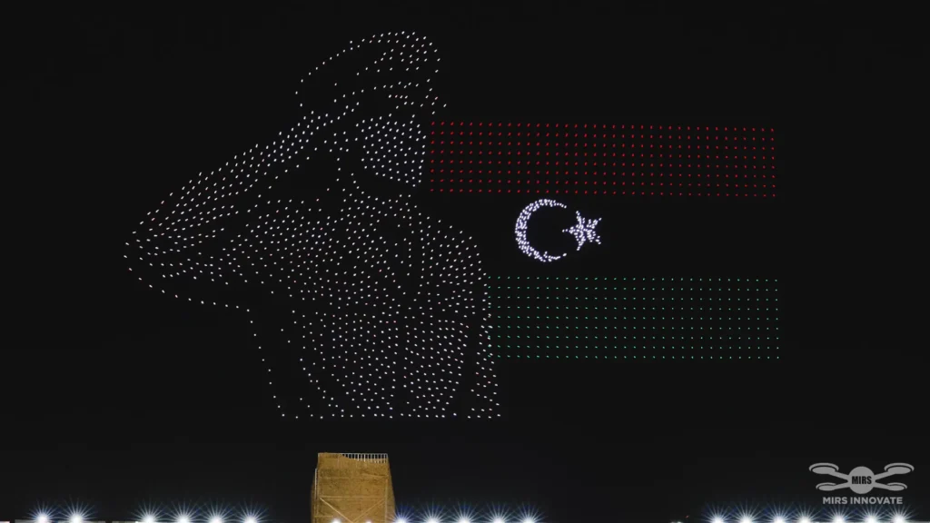 Libyan flag and soldier drone formation at the Libya Military Parade drone show
