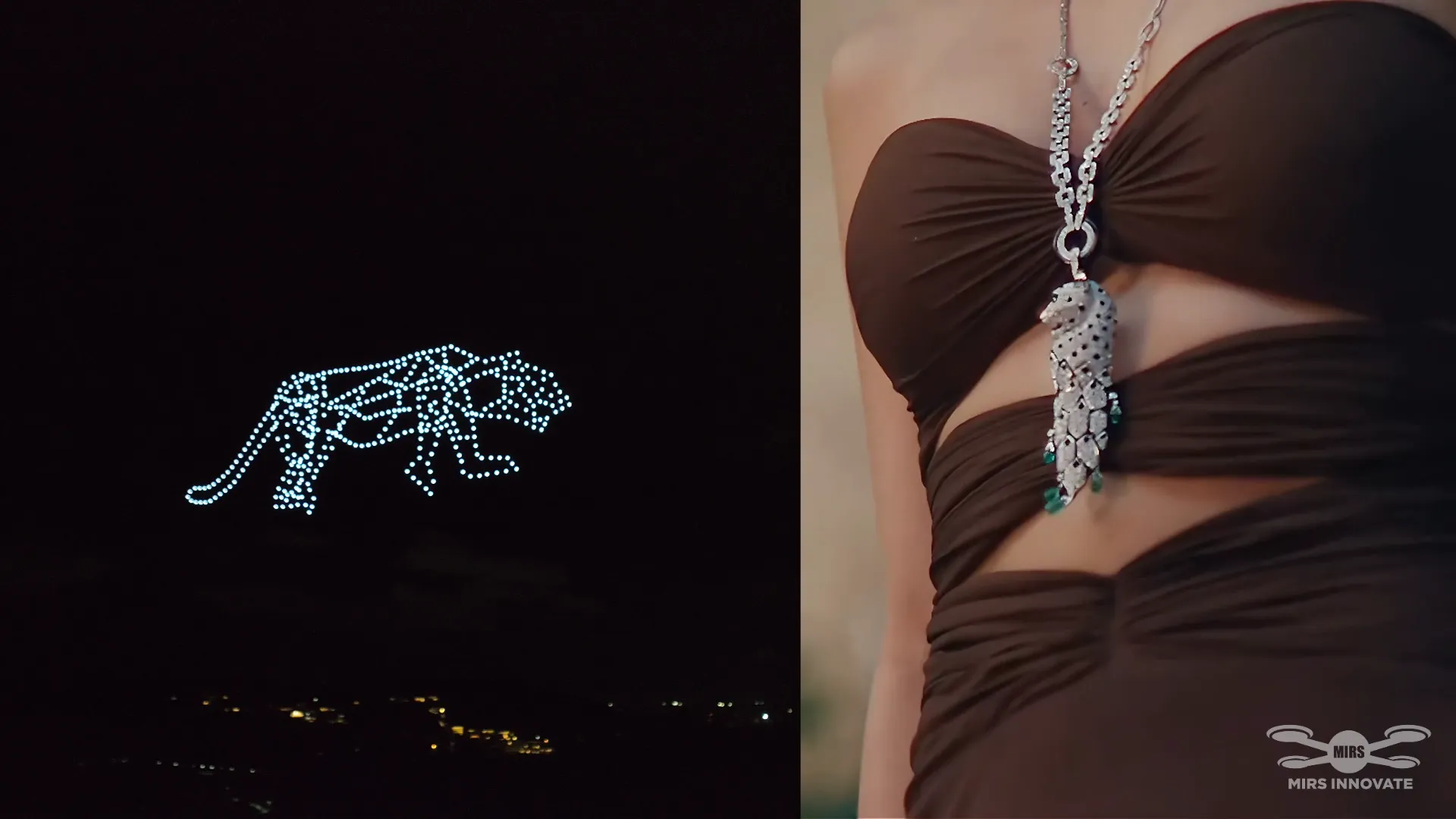 Cartier panther necklace drone formation during Cartier drone light show Thailand