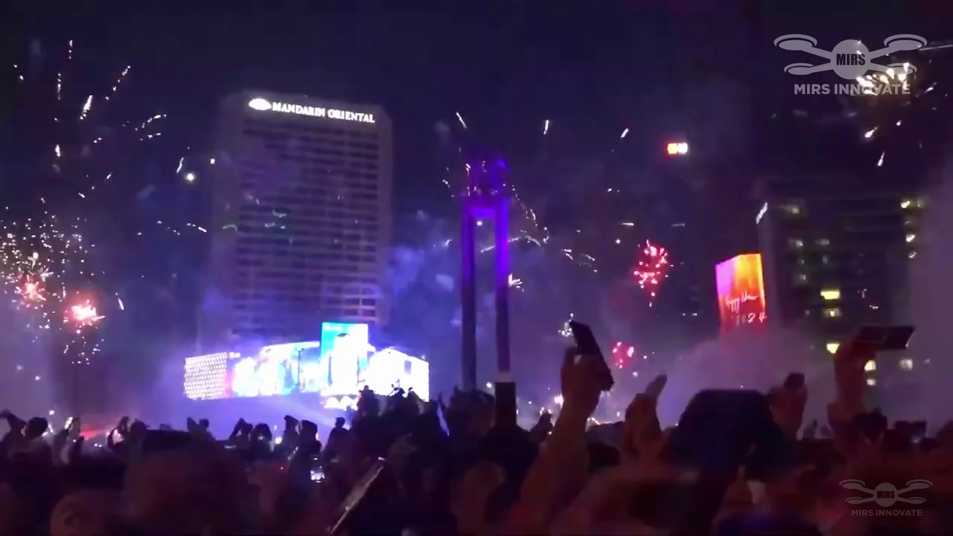 Massive crowd gathered at Bundaran HI Hotel Indonesia Roundabout for the New Year's Eve drone show — Jakarta, Indonesia
