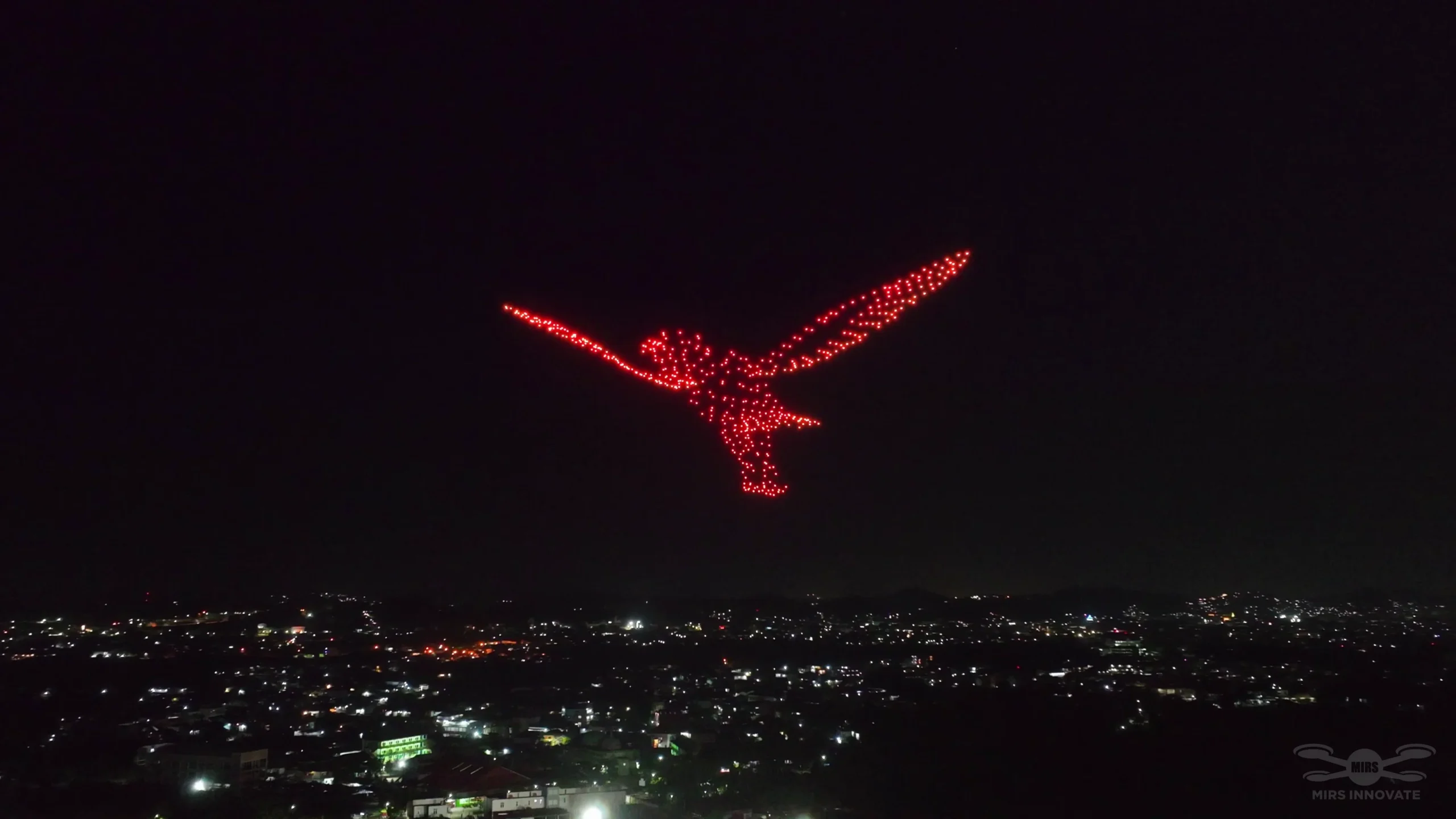 Garuda eagle drone formation — Indonesia's national emblem formed by 500 drones above Samarinda Stadium at the MTQN XXX 2024 event