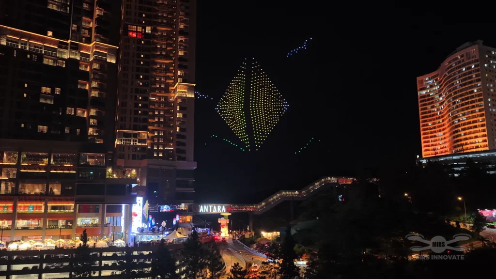 Antara logo drone formation above the Genting Highlands brand launch event in Malaysia.