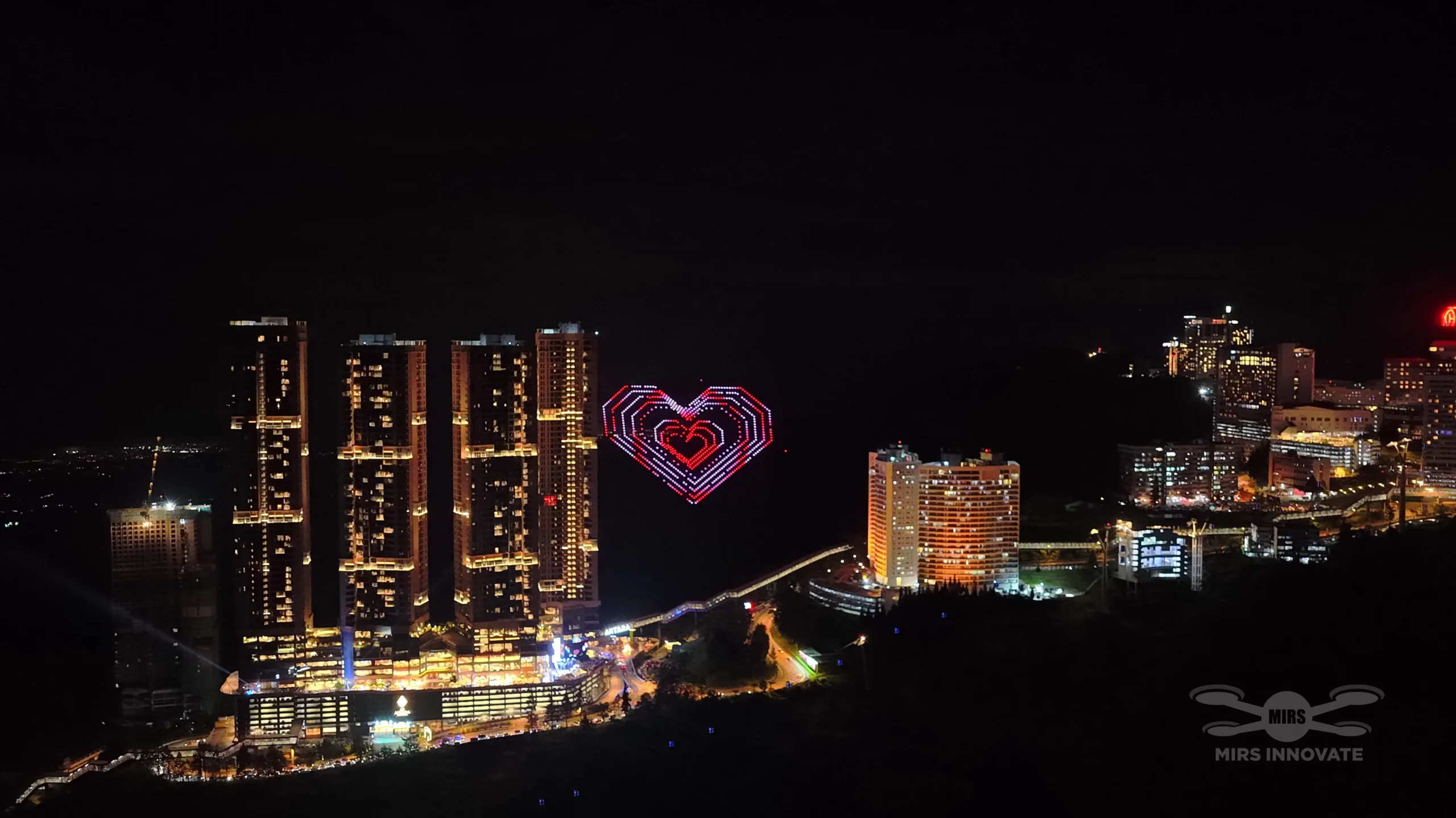 Concentric heart drone formation at Genting Highlands for the Antara Mall launch, Malaysia