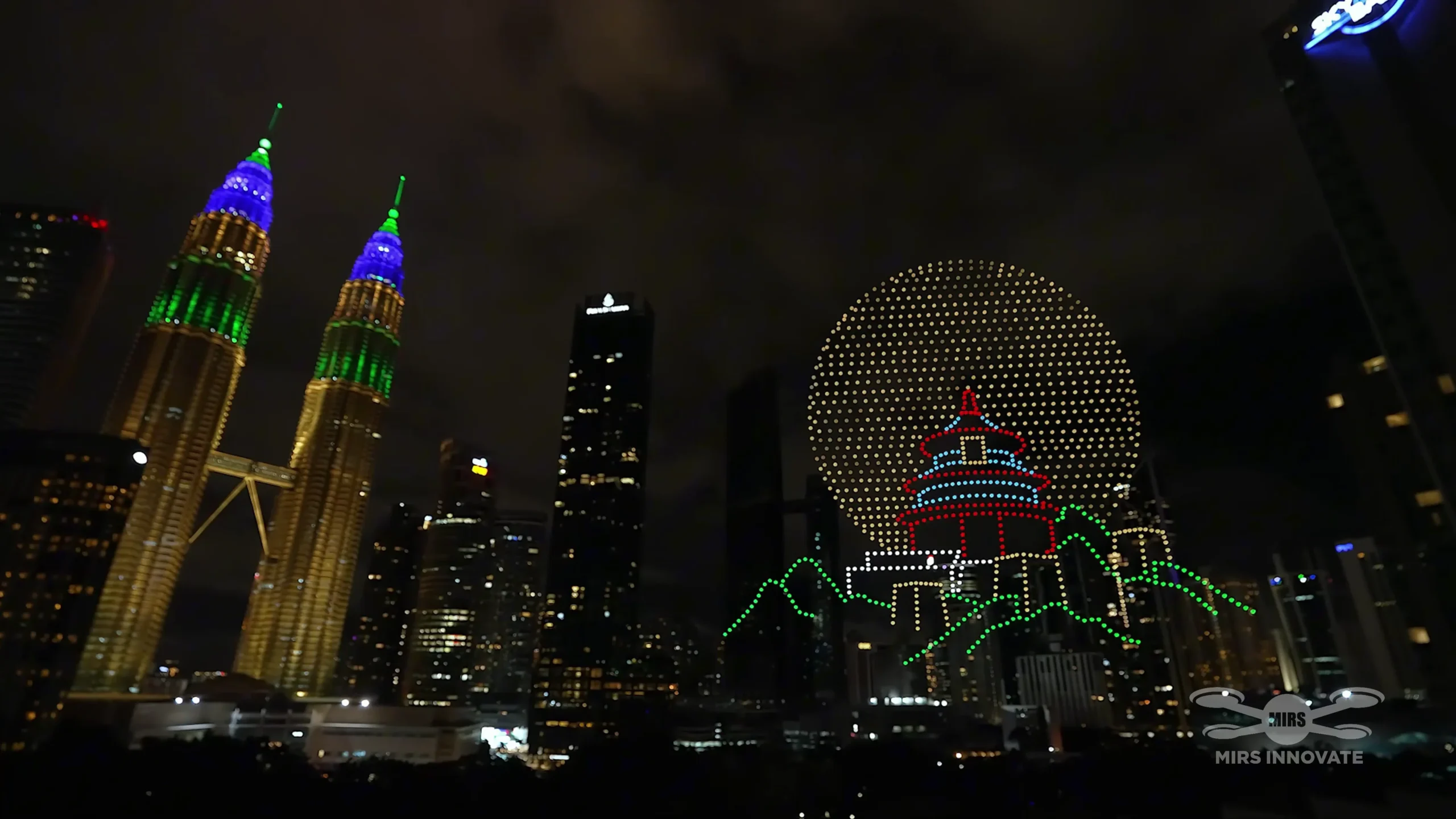 Chinese Pagoda Sphere Drone Formation Above Petronas Twin Towers KLCC KL 2025