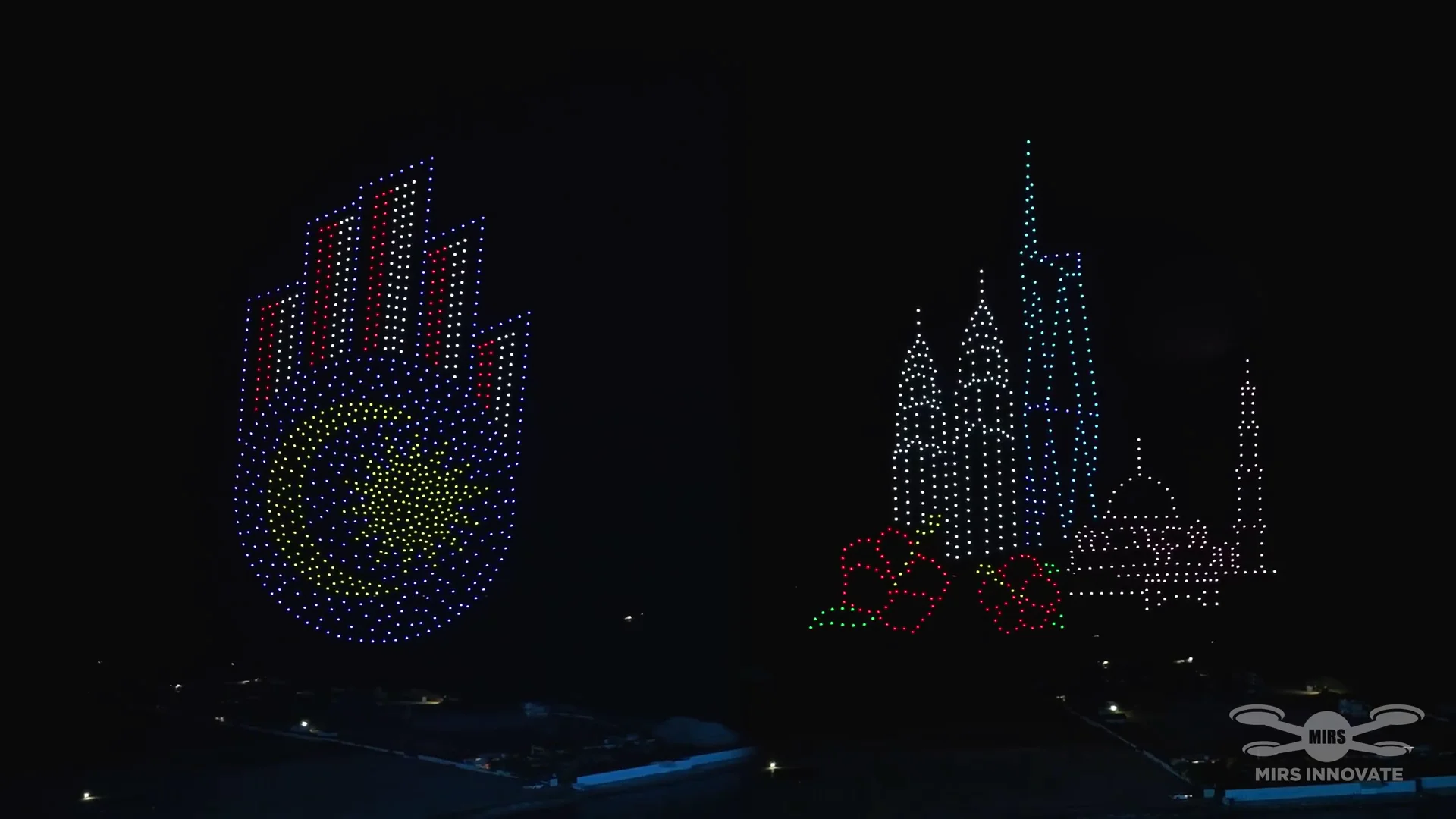 Malaysia hand and Petronas Towers dual formation during the World Tourism Day 2025 drone show