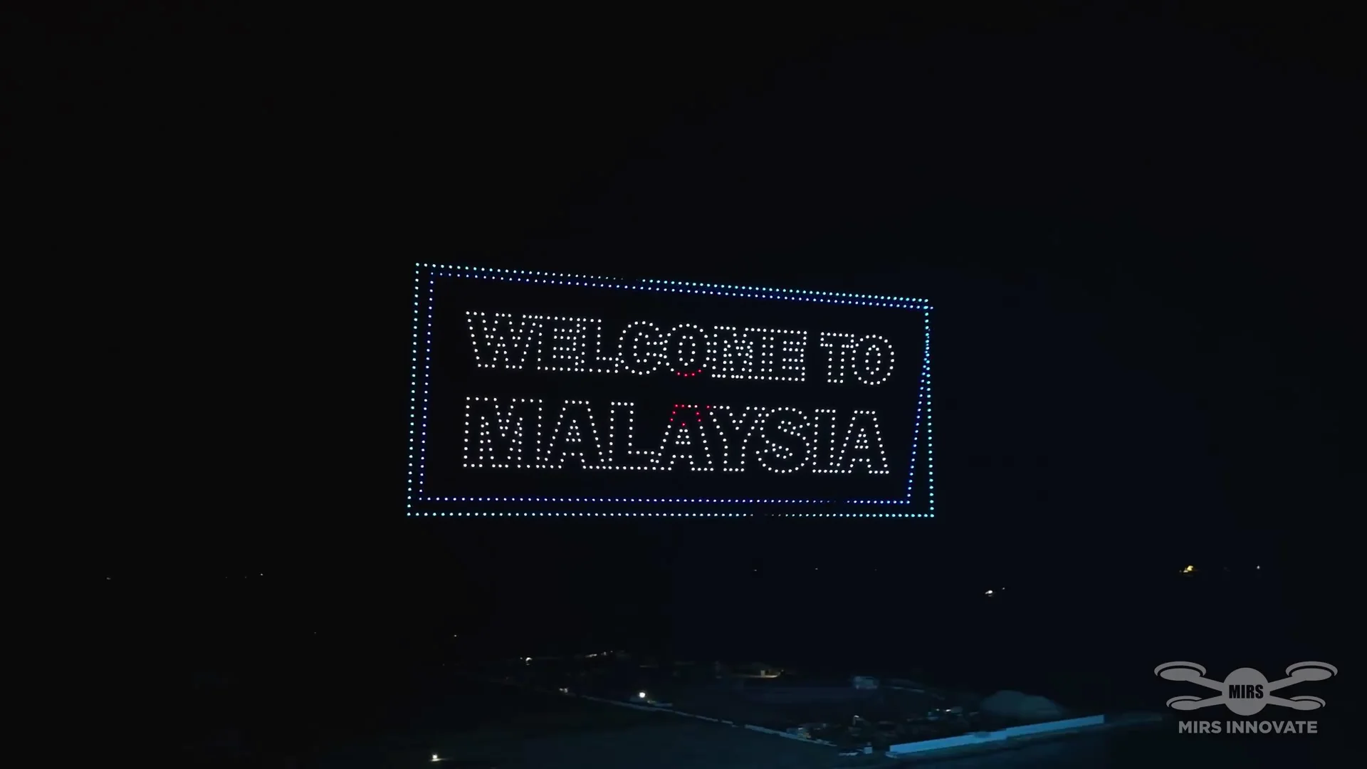 Welcome to Malaysia text formation created by 1,000 drones above Encore Melaka