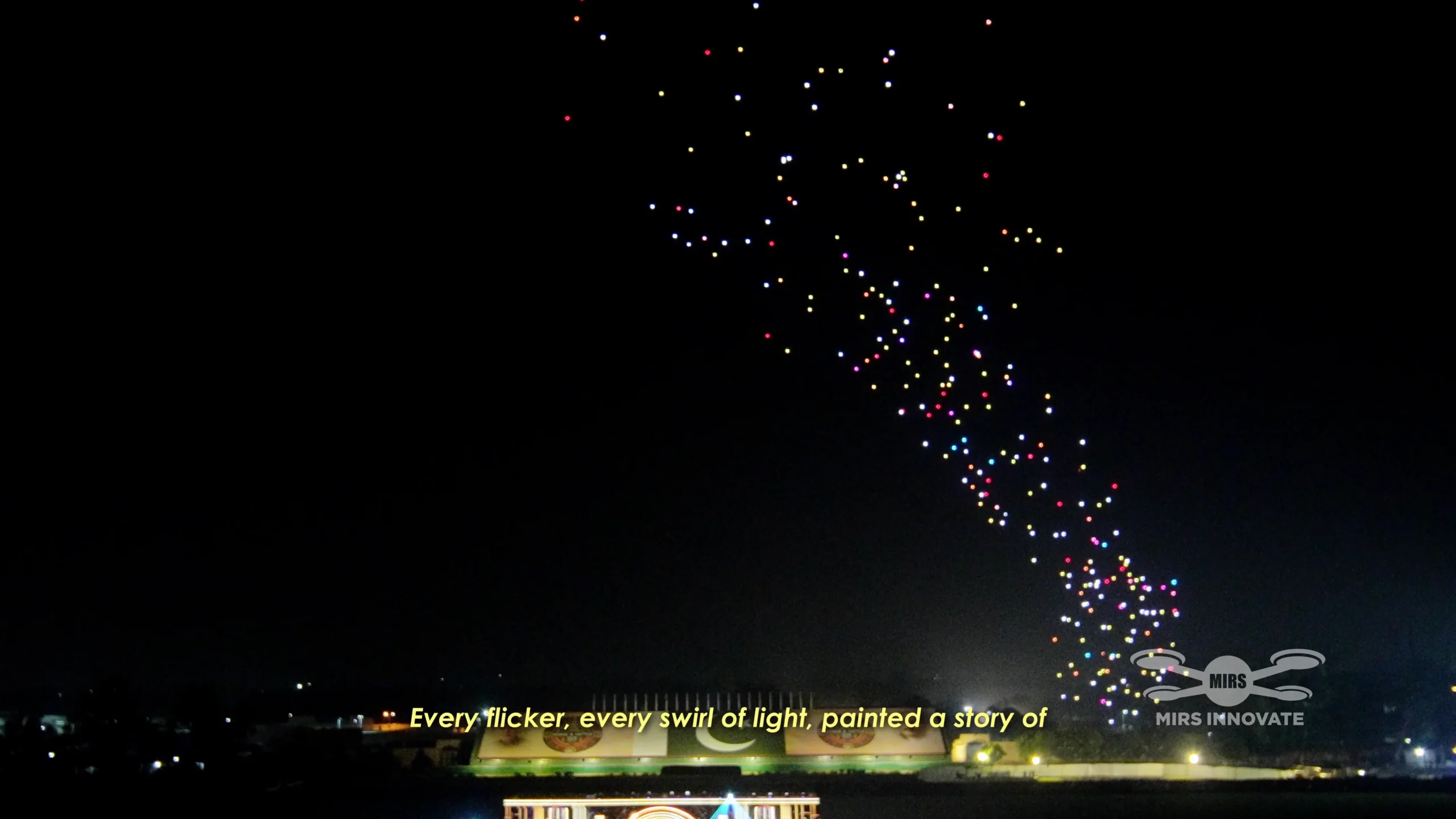 1,500 drones launching above Fortress Stadium at the closing ceremony of Pakistan's National Horse & Cattle Show 2025, Lahore
