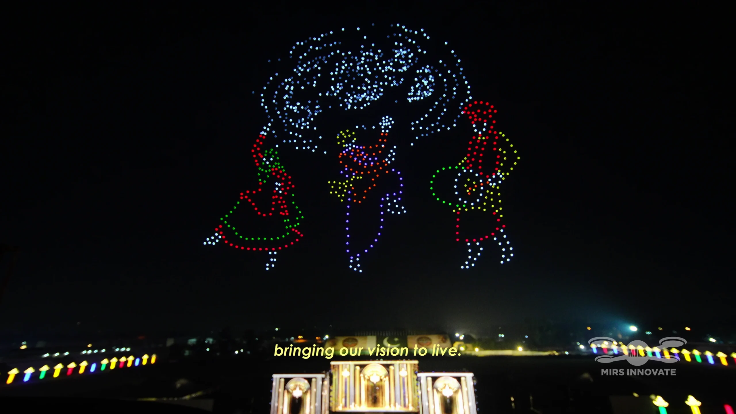 Minaret tower formation created by 1,000 drones at the National Horse and Cattle Show in Lahore