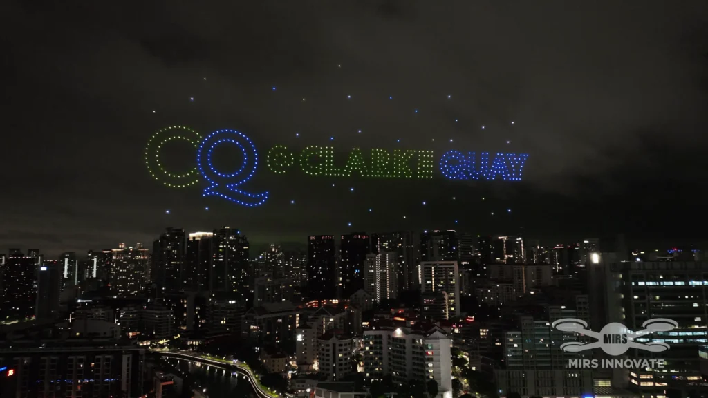 CQ brand logo drone formation during a corporate drone show in Singapore