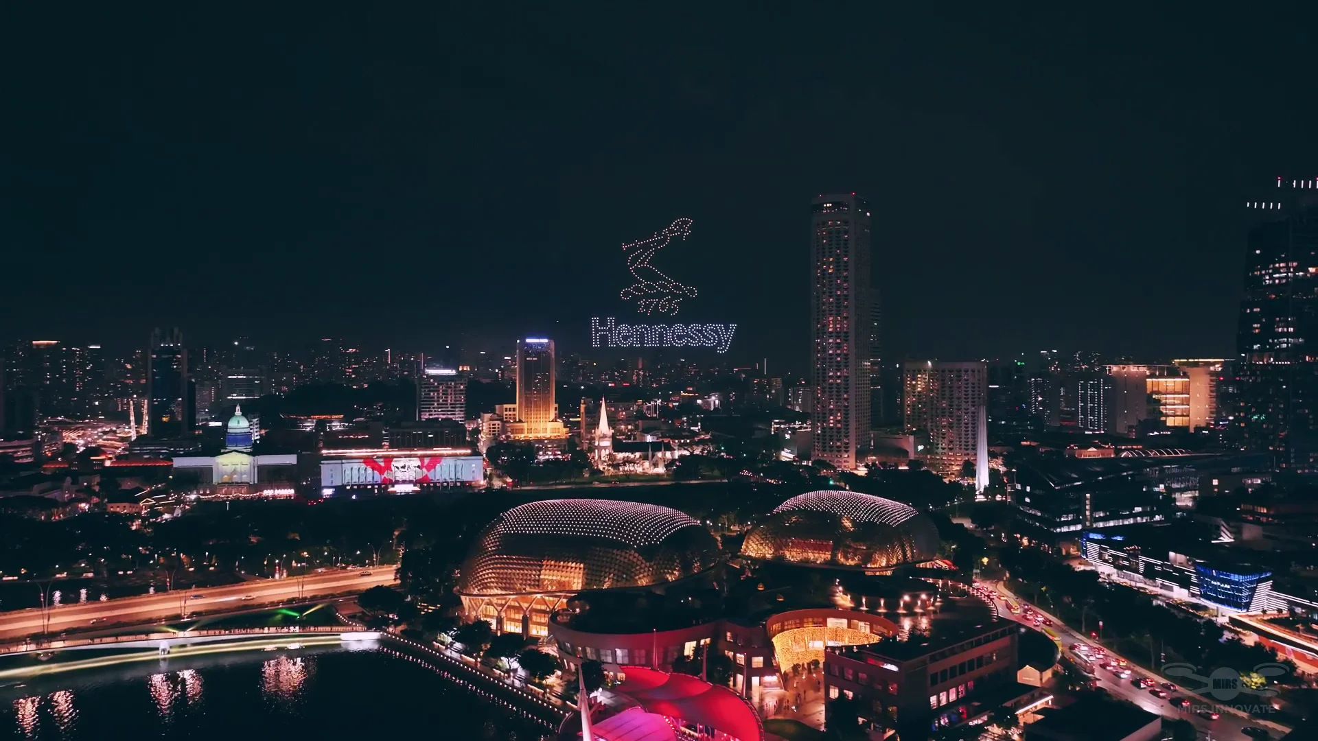 Hennessy Drone Formation Singapore Skyline Marina Bay Brand Campaign Night