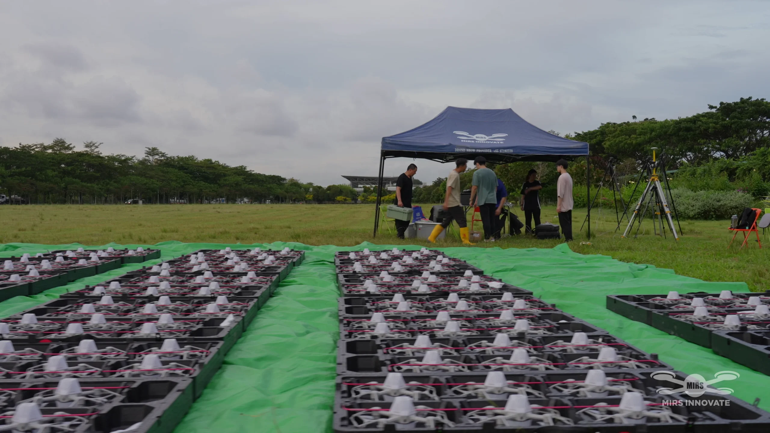 Drone grid setup before the IFA Exhibition drone show in Singapore