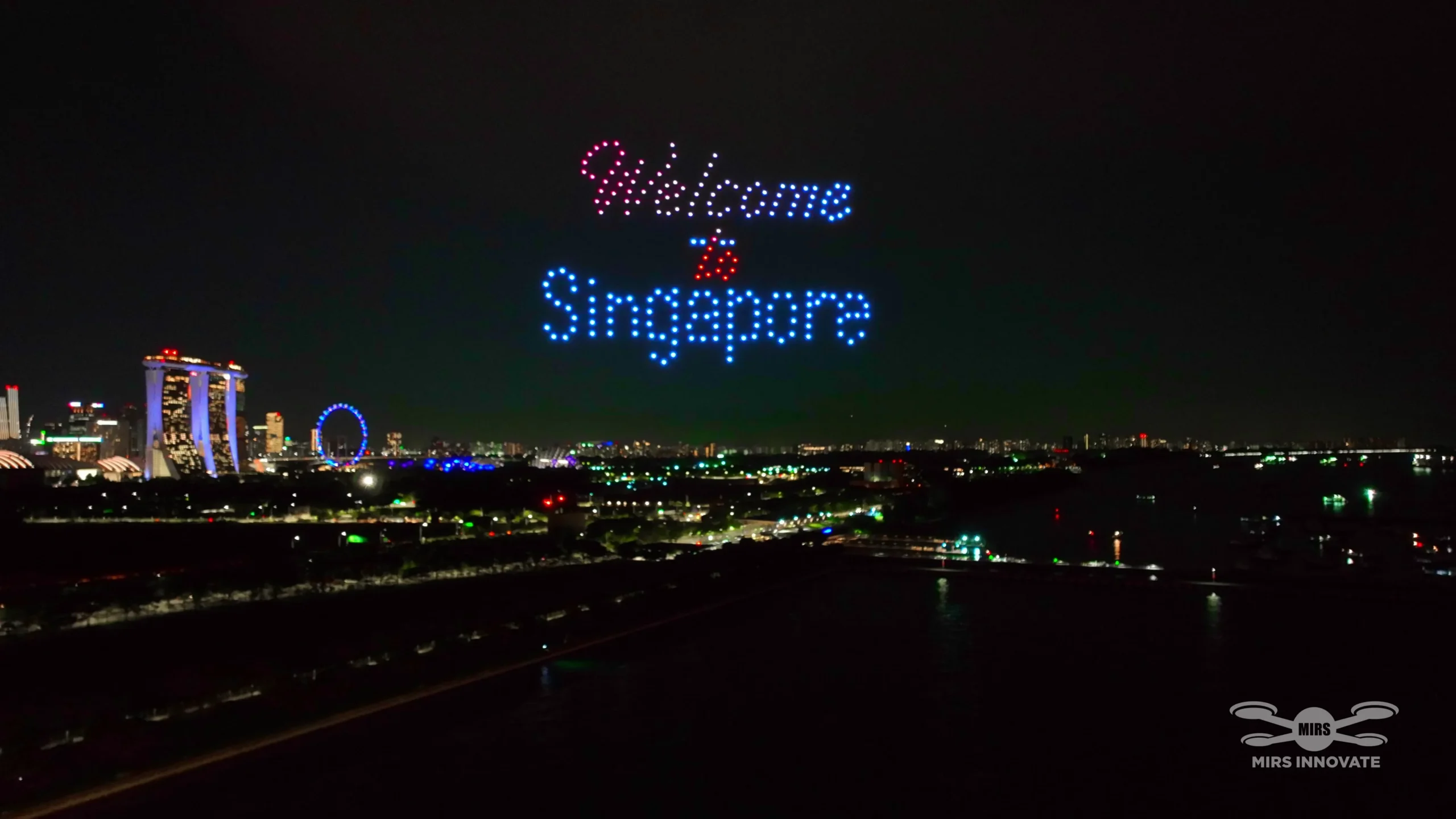 Welcome to Singapore drone formation above Marina Bay for IFA Exhibition delegates