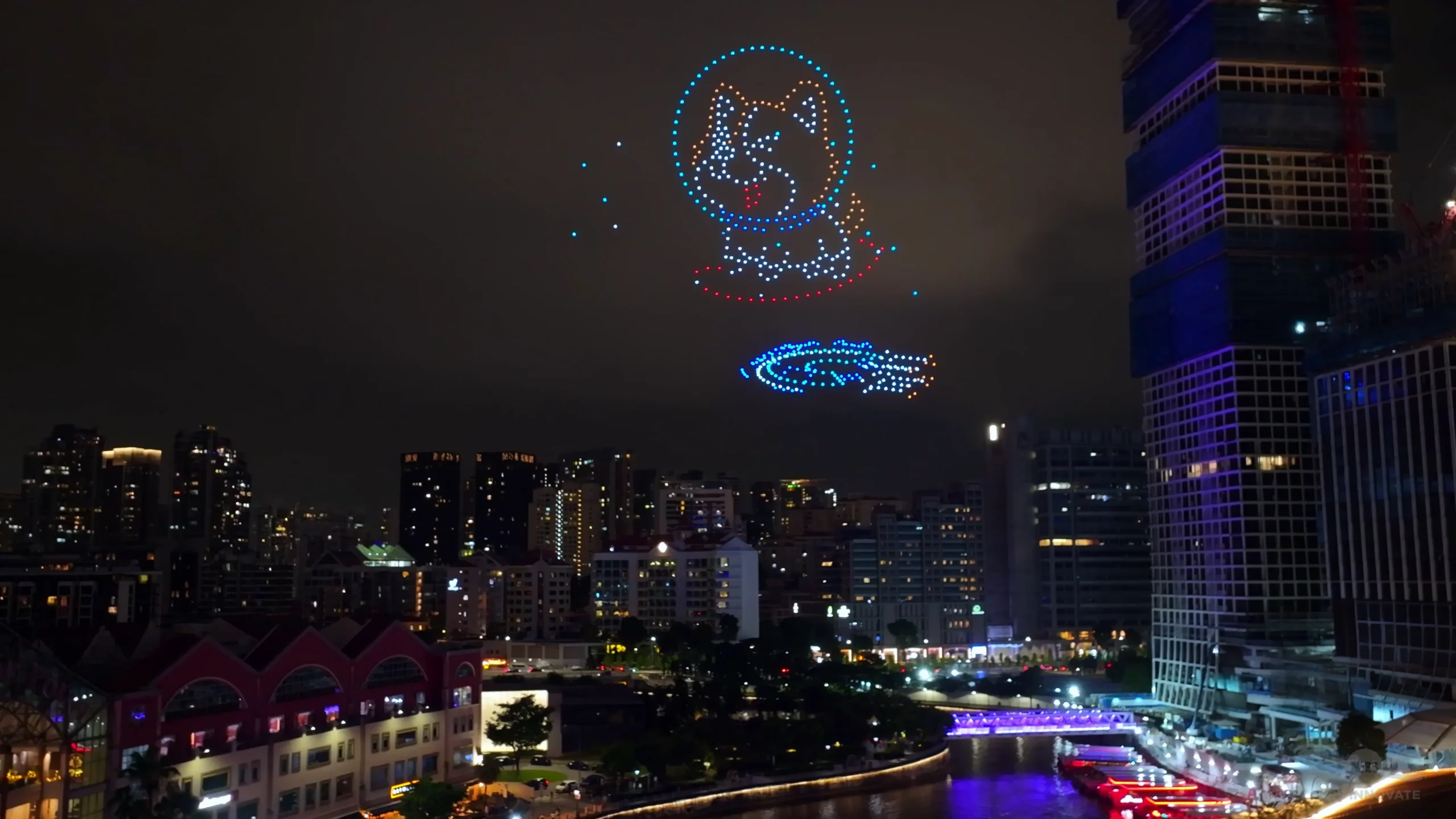 Snake zodiac drone formation for Singapore New Year Eve 2026 at Clarke Quay