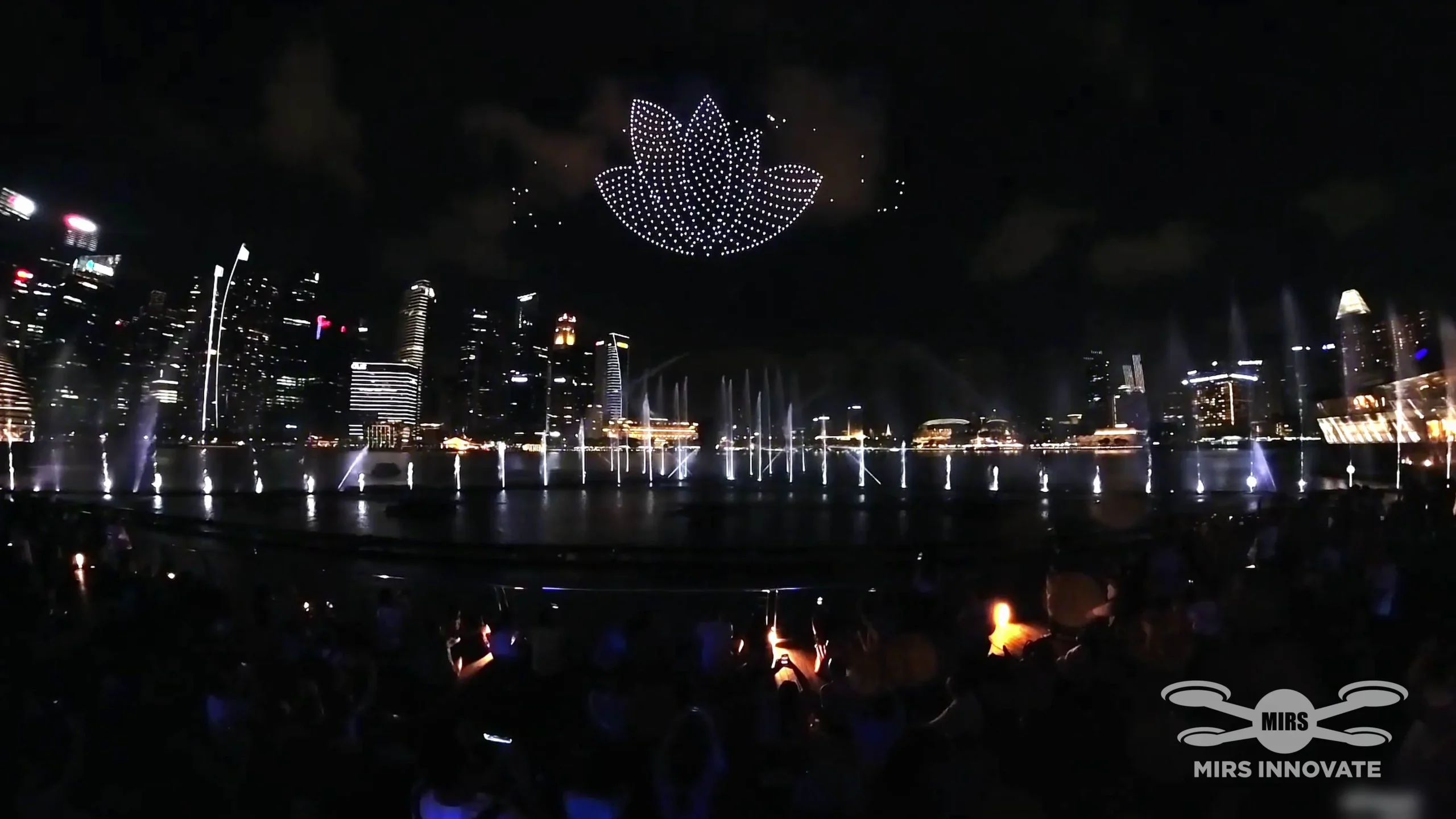 Lotus Flower Drone Formation Marina Bay Singapore Skyline Porsche Launch Aerial Night