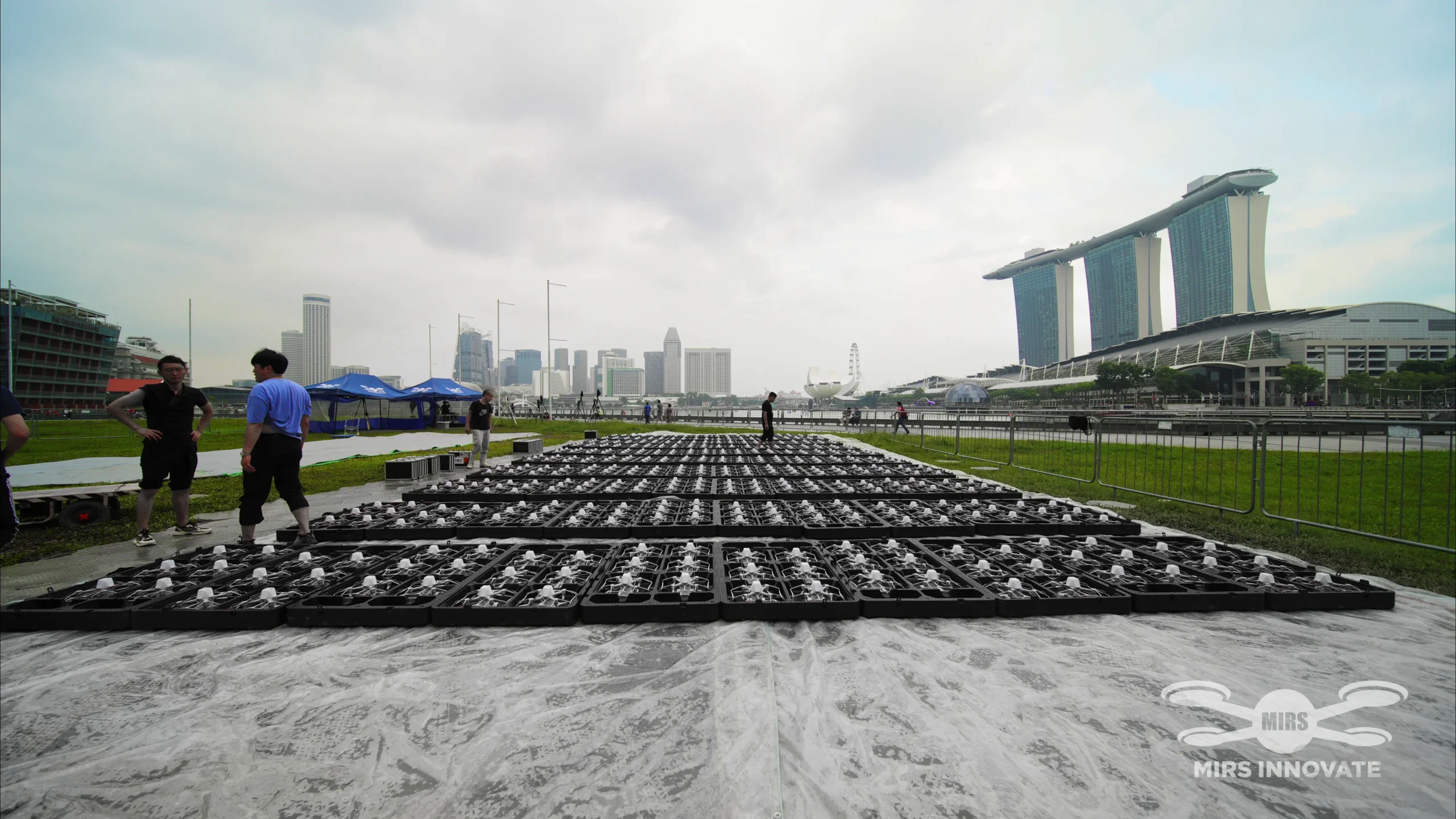 Porsche Drone Grid Setup Marina Bay Sands Daytime Singapore 600 Drones