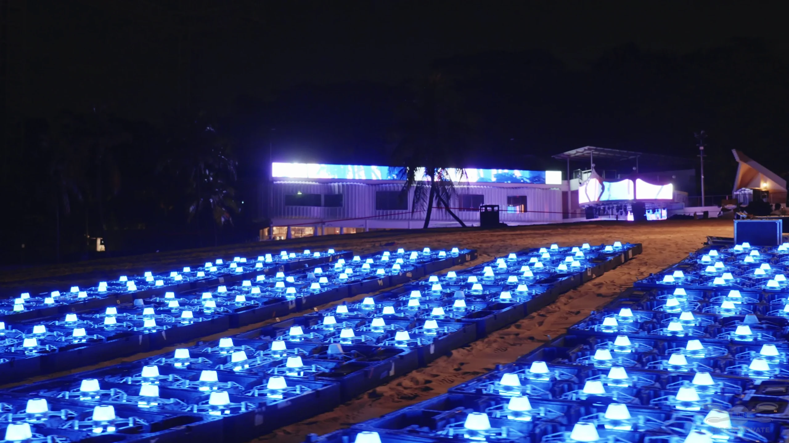 300-drone launch grid at Siloso Beach for the YuanYi 2025 drone show Singapore