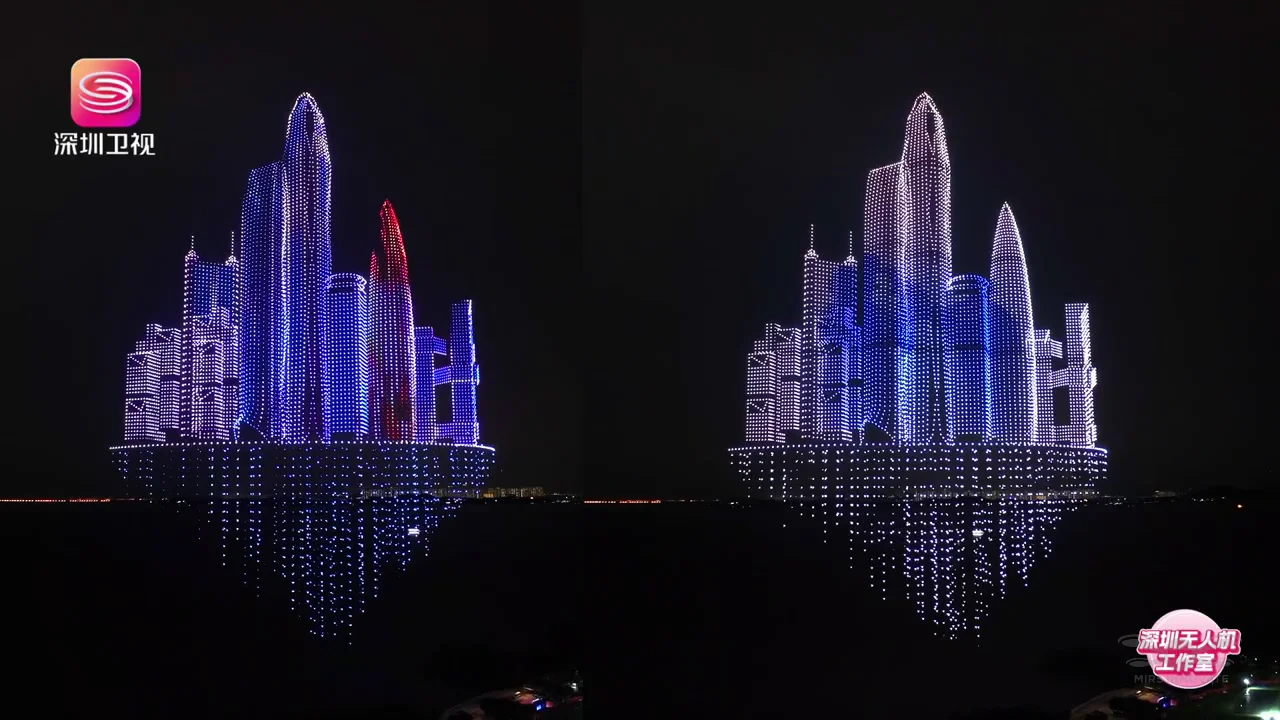 City tower formation in the 10,197-drone Guinness World Record showcase in China