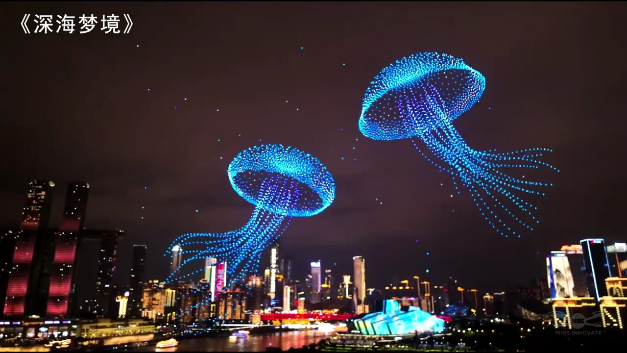 Jellyfish-inspired drone formation in the Chongqing sky