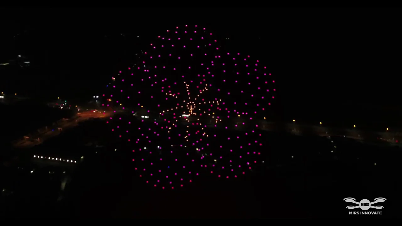 Pink circular floral formation created with drones in China