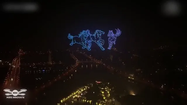 Running horses formed by drones over the Wuxi riverfront