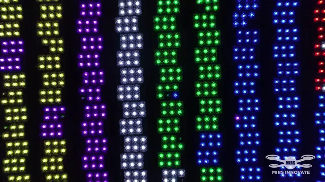 Close view of the illuminated drone launch grid for the Hong Kong showcase