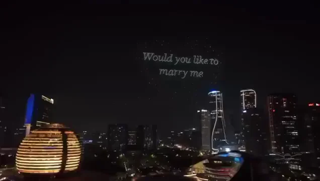 Would you like to marry me text formed by 500 drones