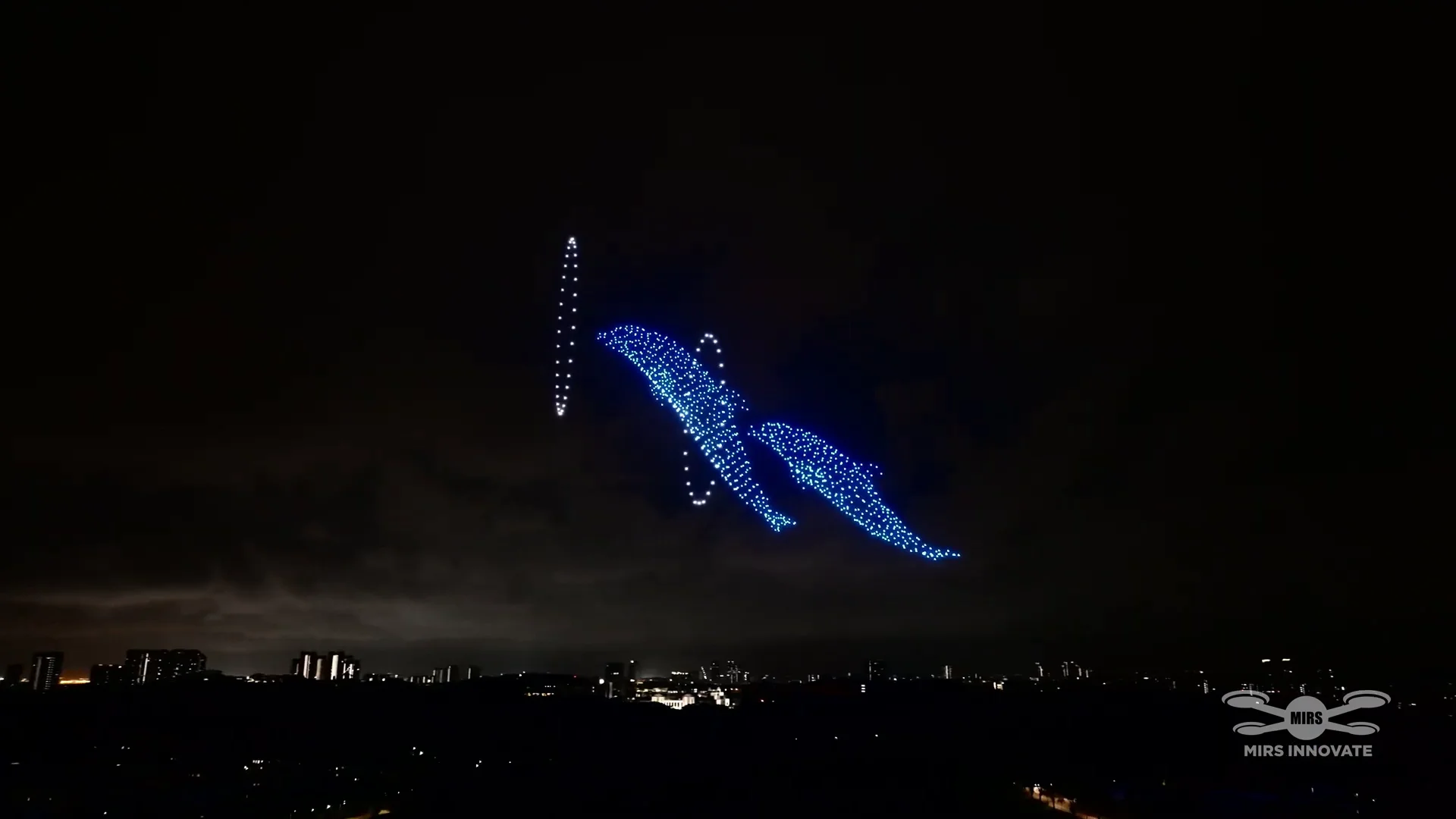Blue angel drone formation during the Singapore Christmas celebration
