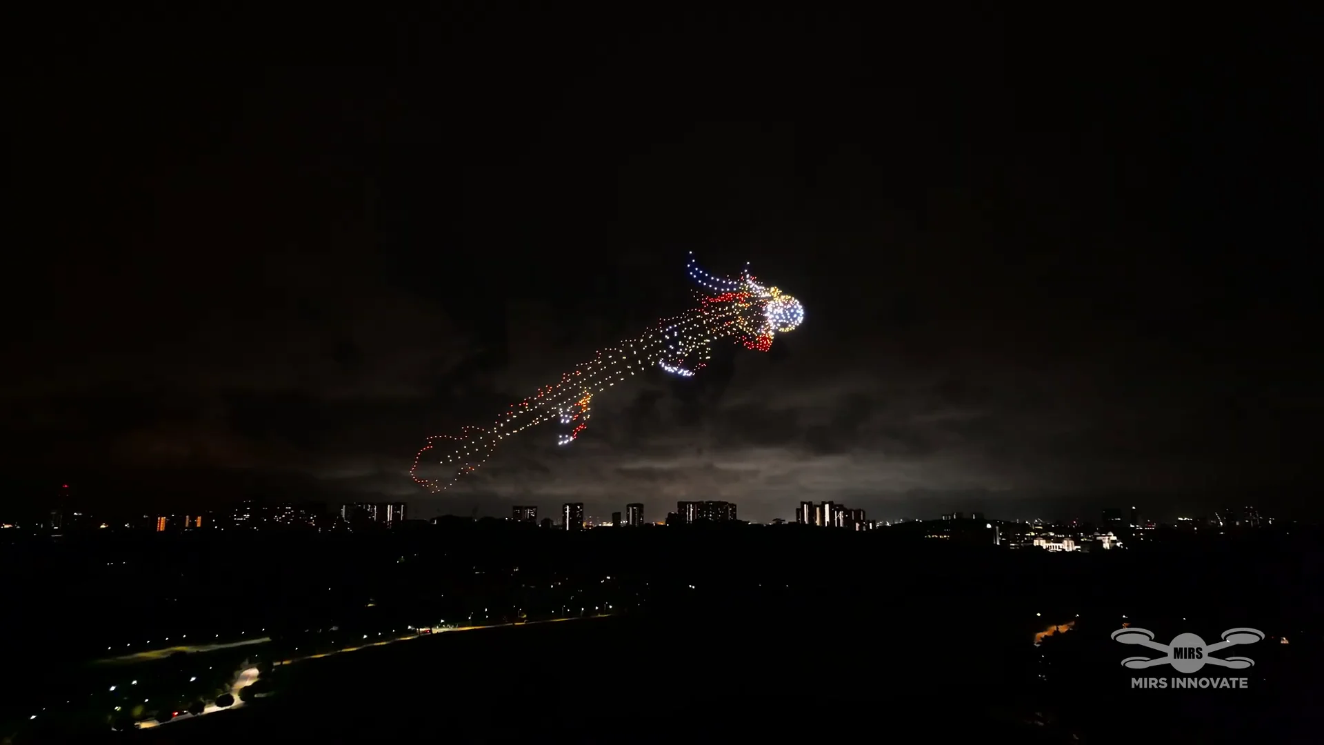 Golden reindeer drone formation at the Christmas celebration in Singapore