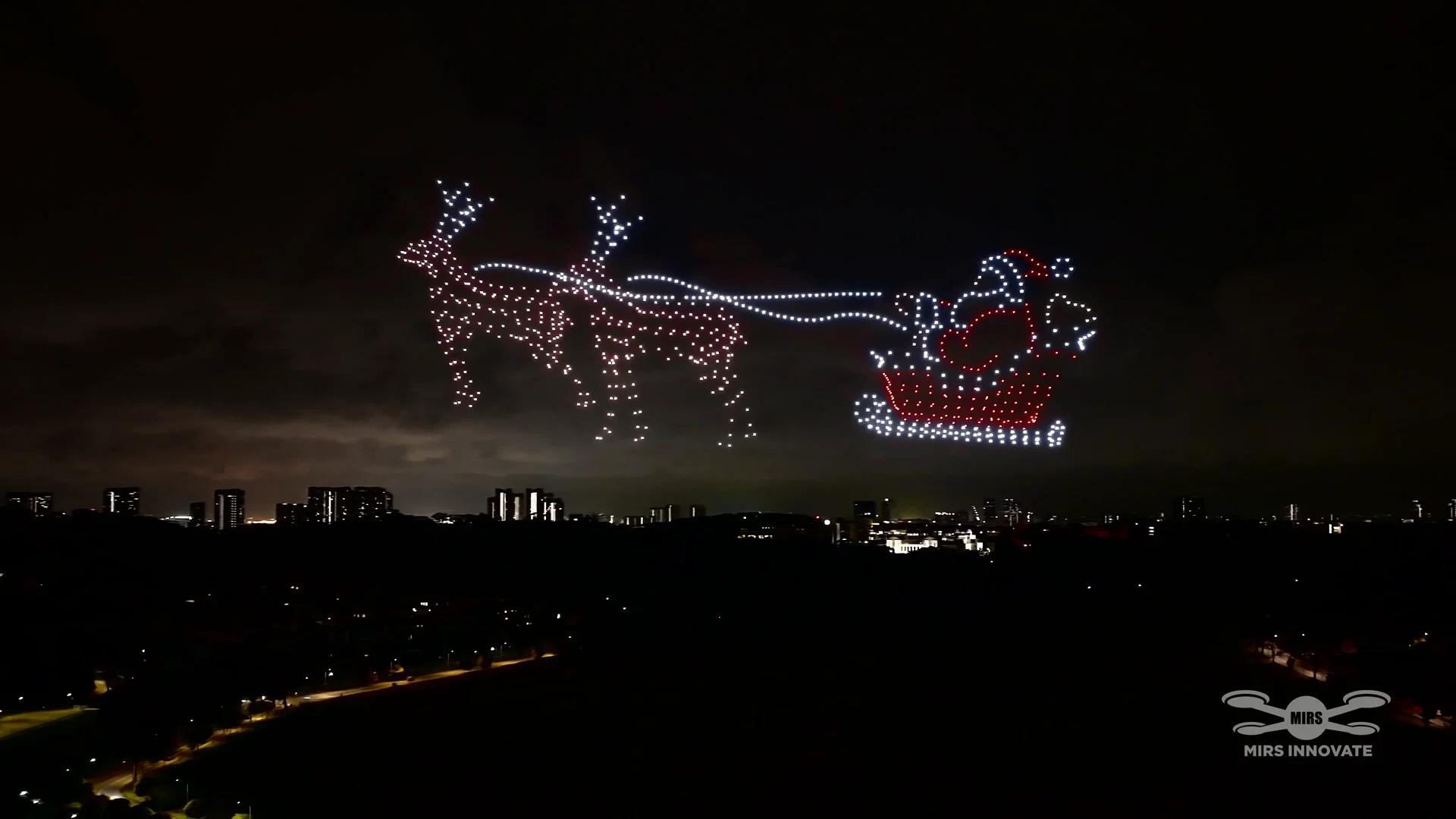 Santa sleigh and reindeer drone formation at a Christmas show in Singapore