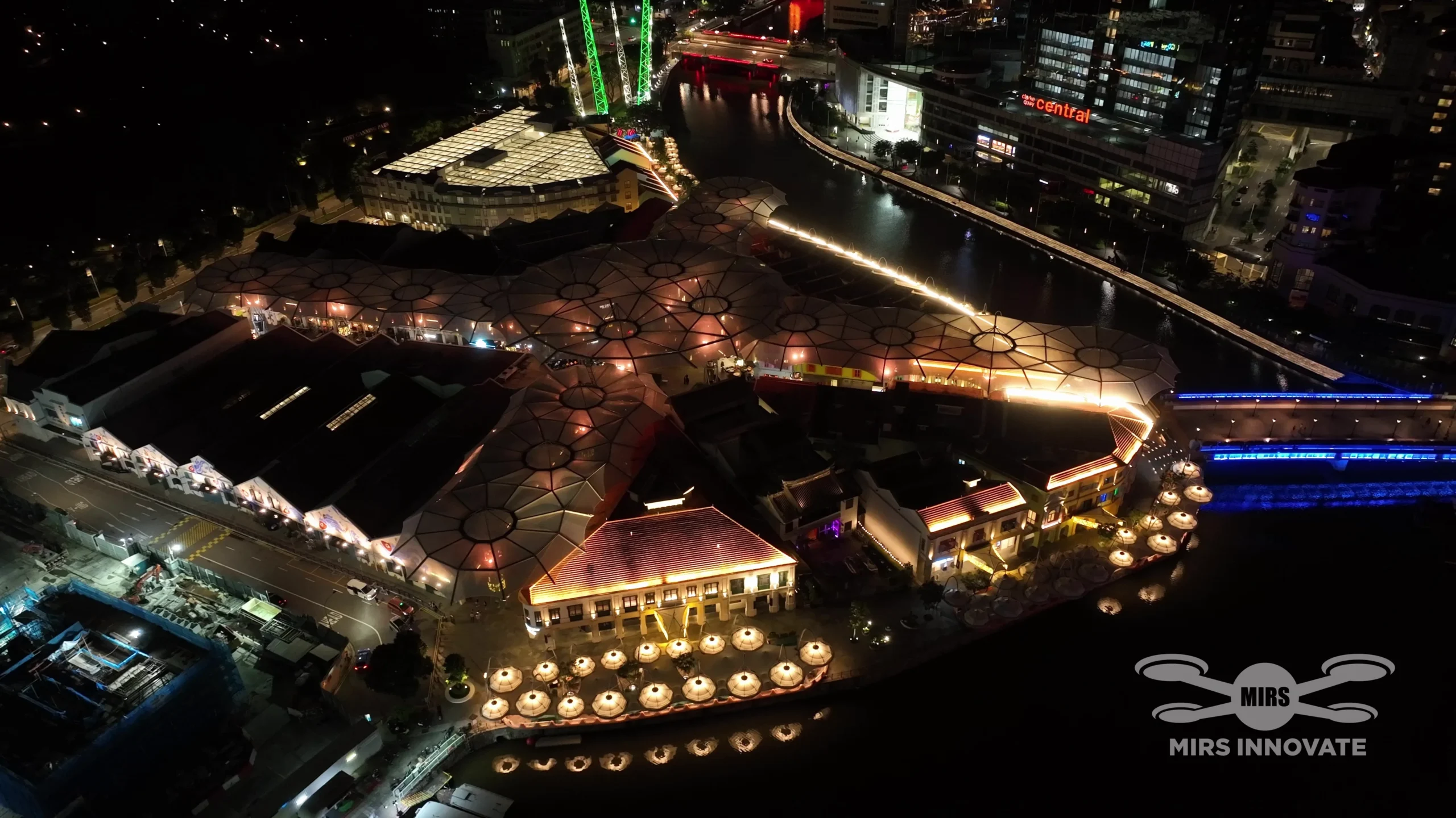 Drone light formation above Clarke Quay for Chinese New Year Eve Singapore