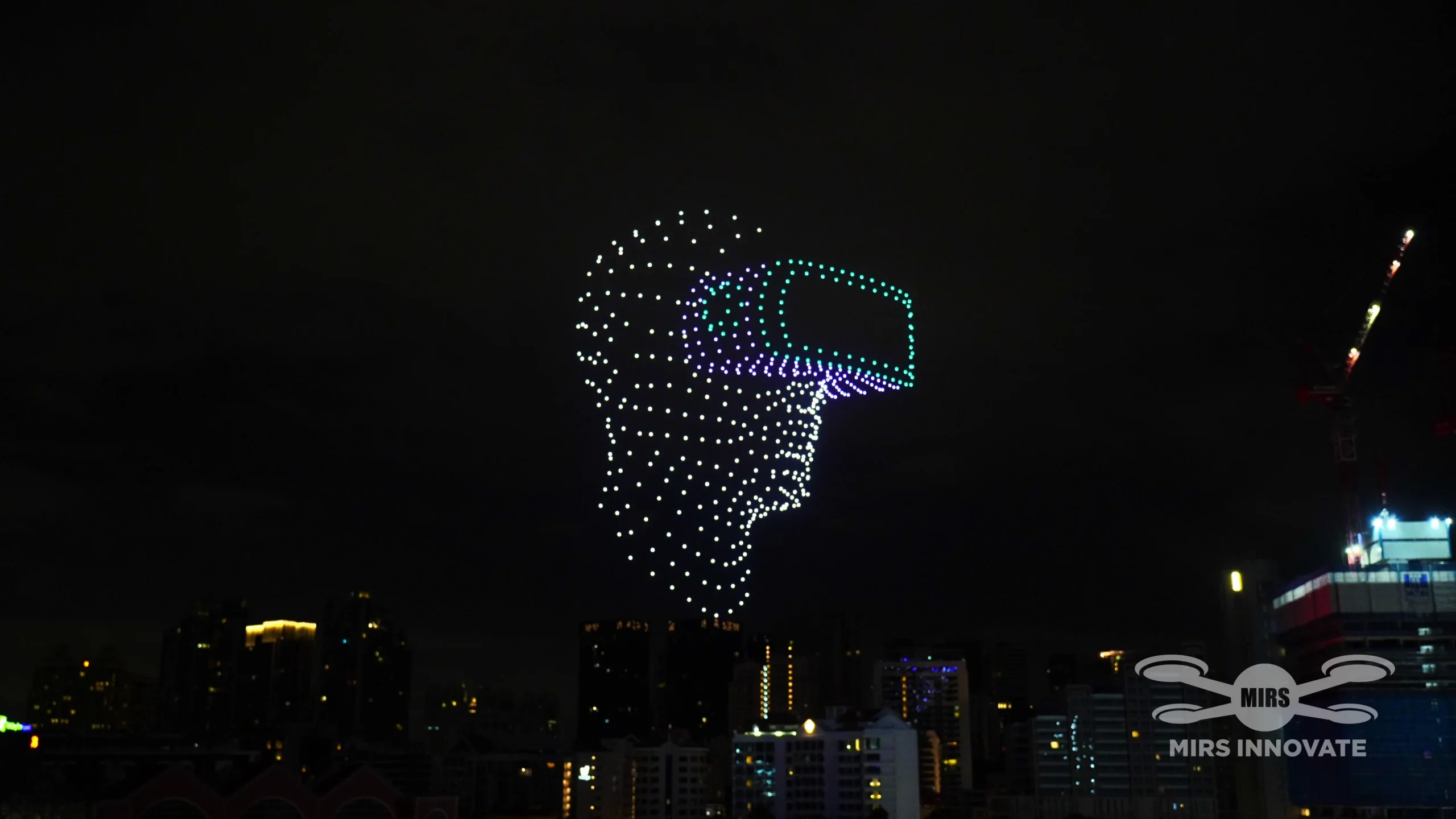 Lion head formation during CQ Chinese New Year Eve drone light show Singapore