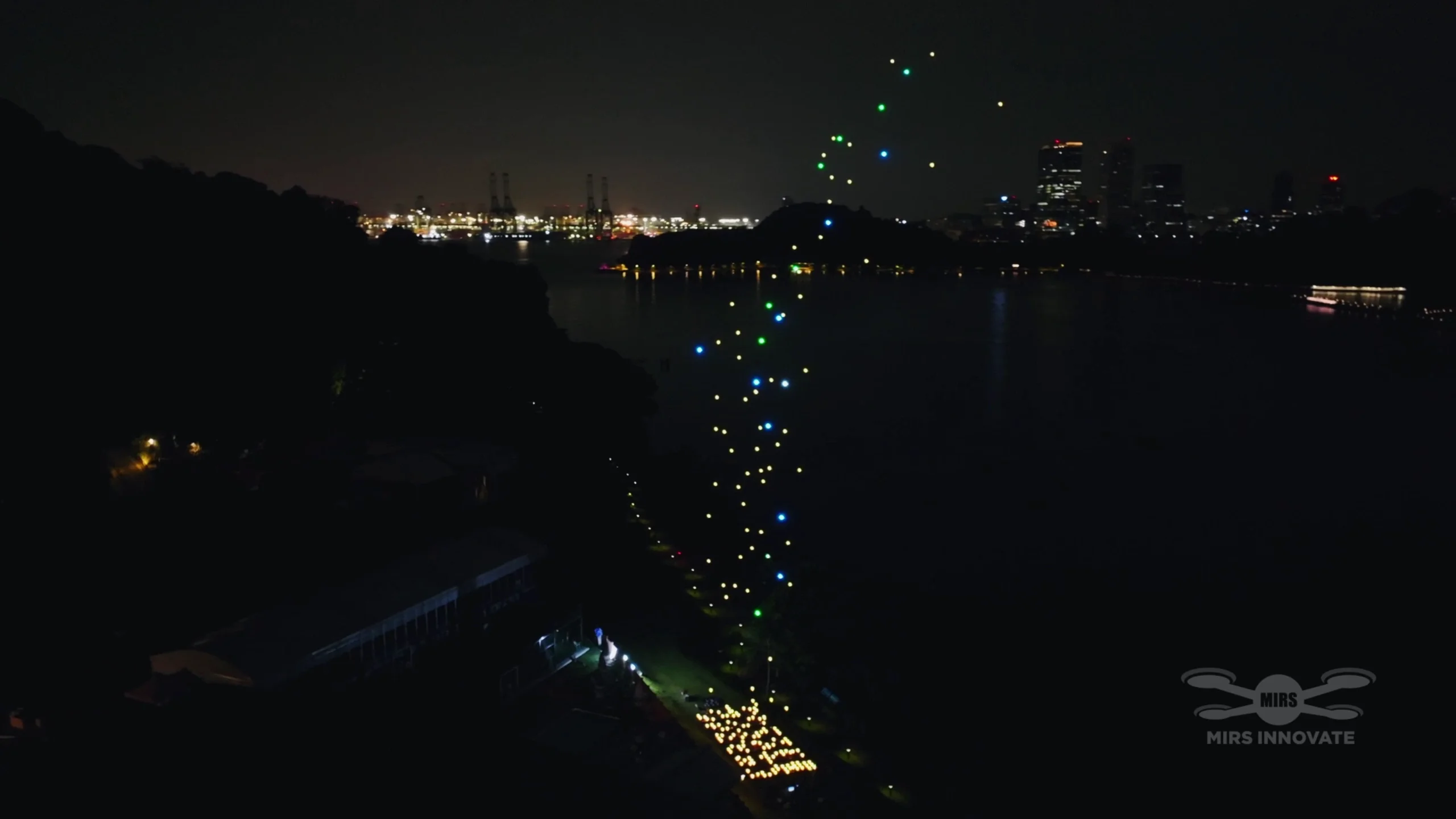 Drone launch sequence over Southside Sentosa at the Deloitte Big Bash 2026 drone light show in Singapore