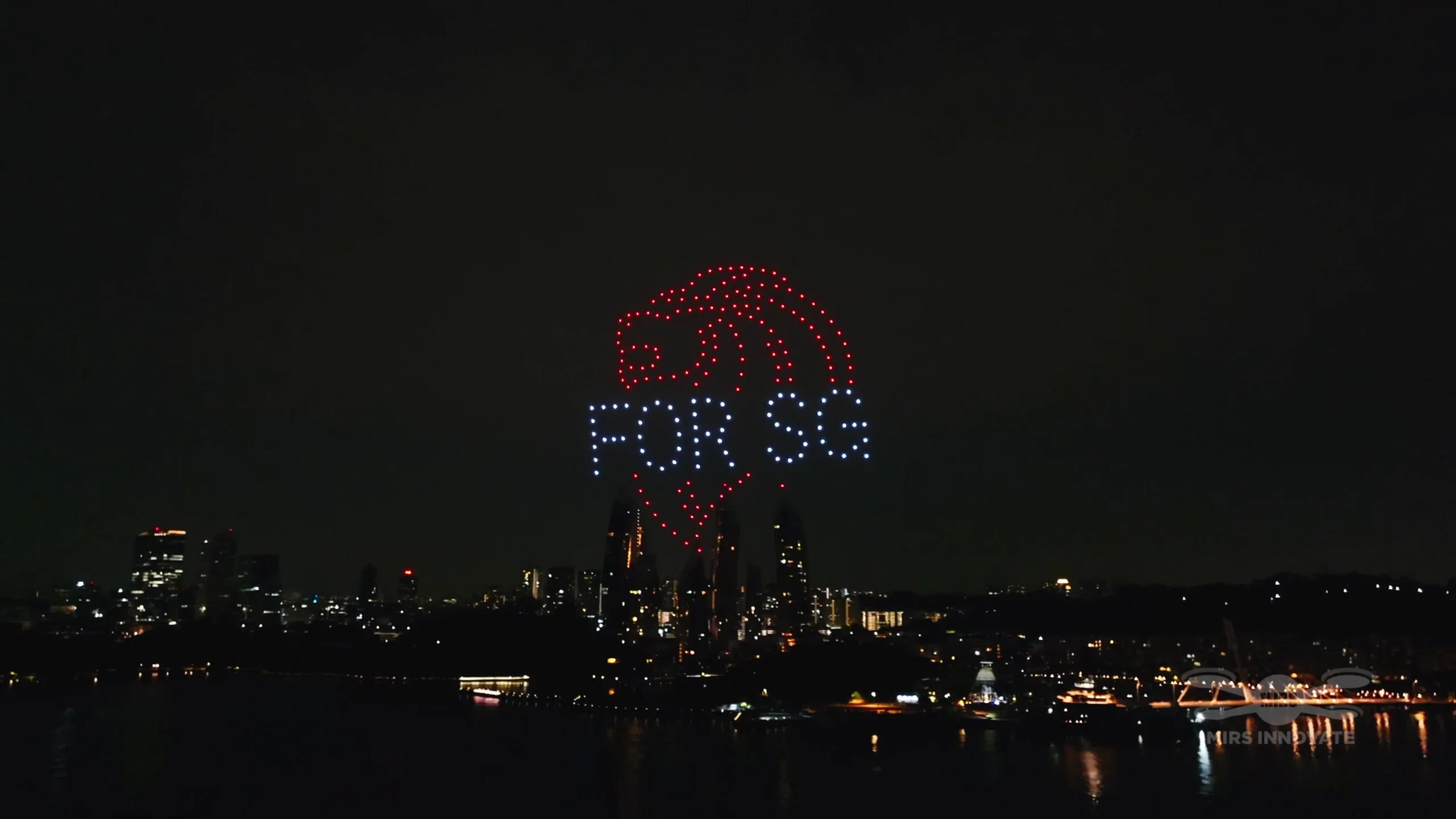 Singapore lion head and FOR SG formation at the Deloitte Big Bash 2026 drone light show in Singapore
