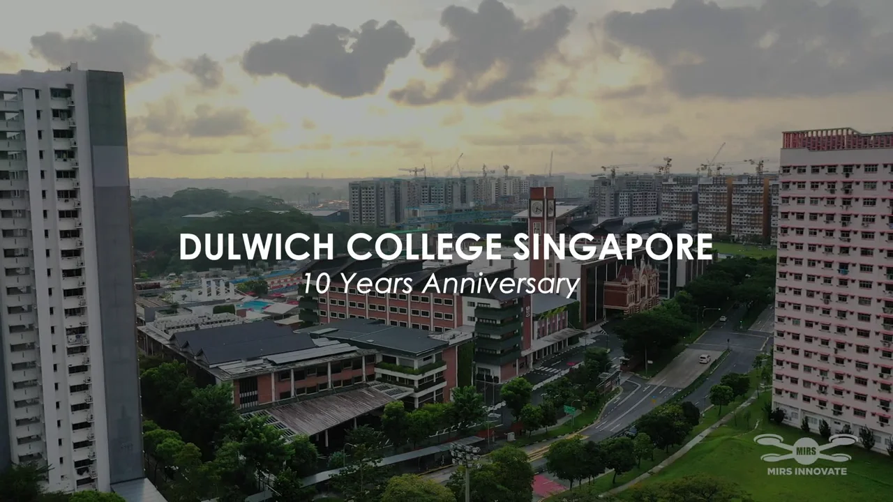Dulwich College Singapore campus with 10 Years Anniversary title before the drone show