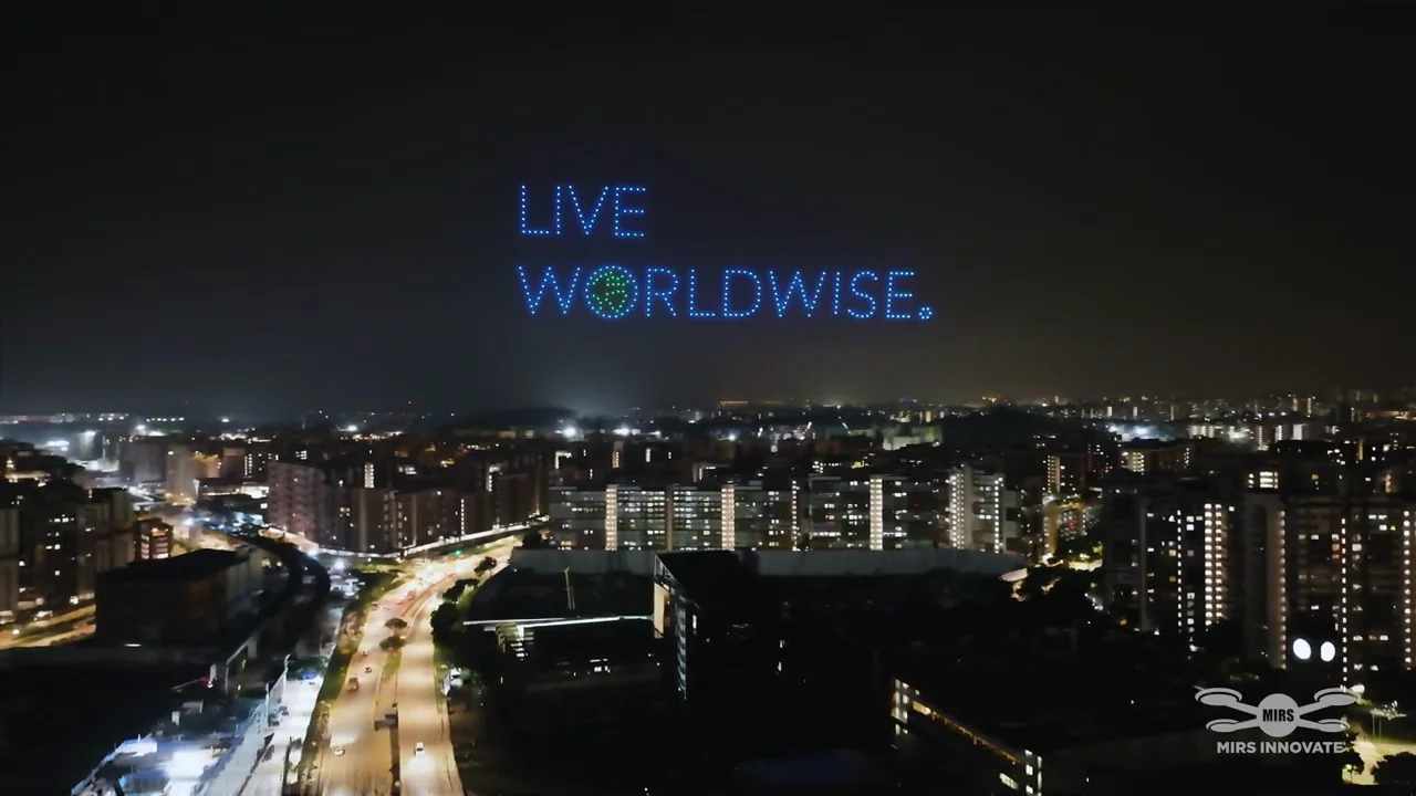 Live Worldwise text formation in the Dulwich College Singapore drone show