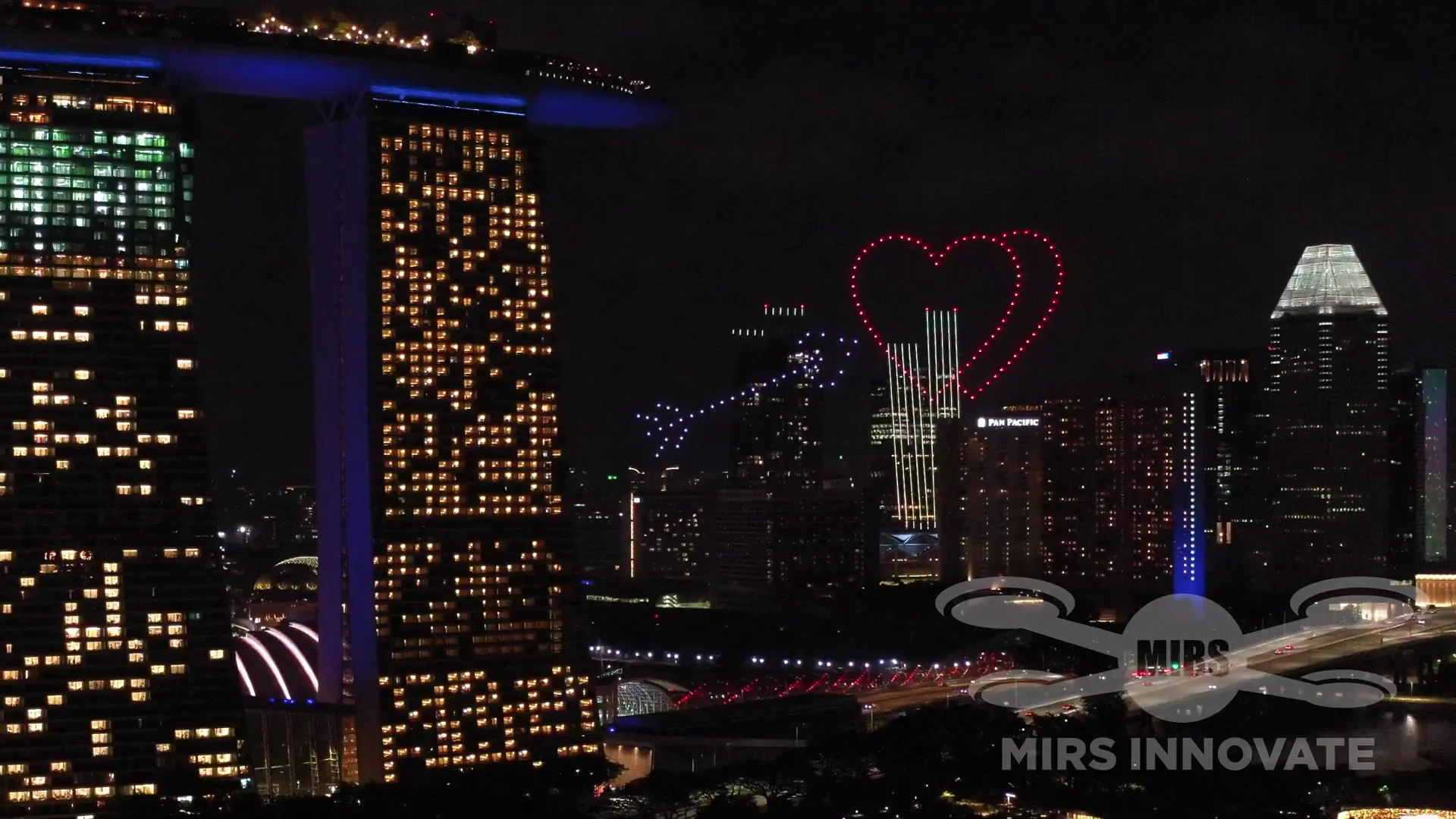 Epic Marriage Proposal drone show Singapore - Epic Marriage Proposal Red Heart Ring Formation Skyline