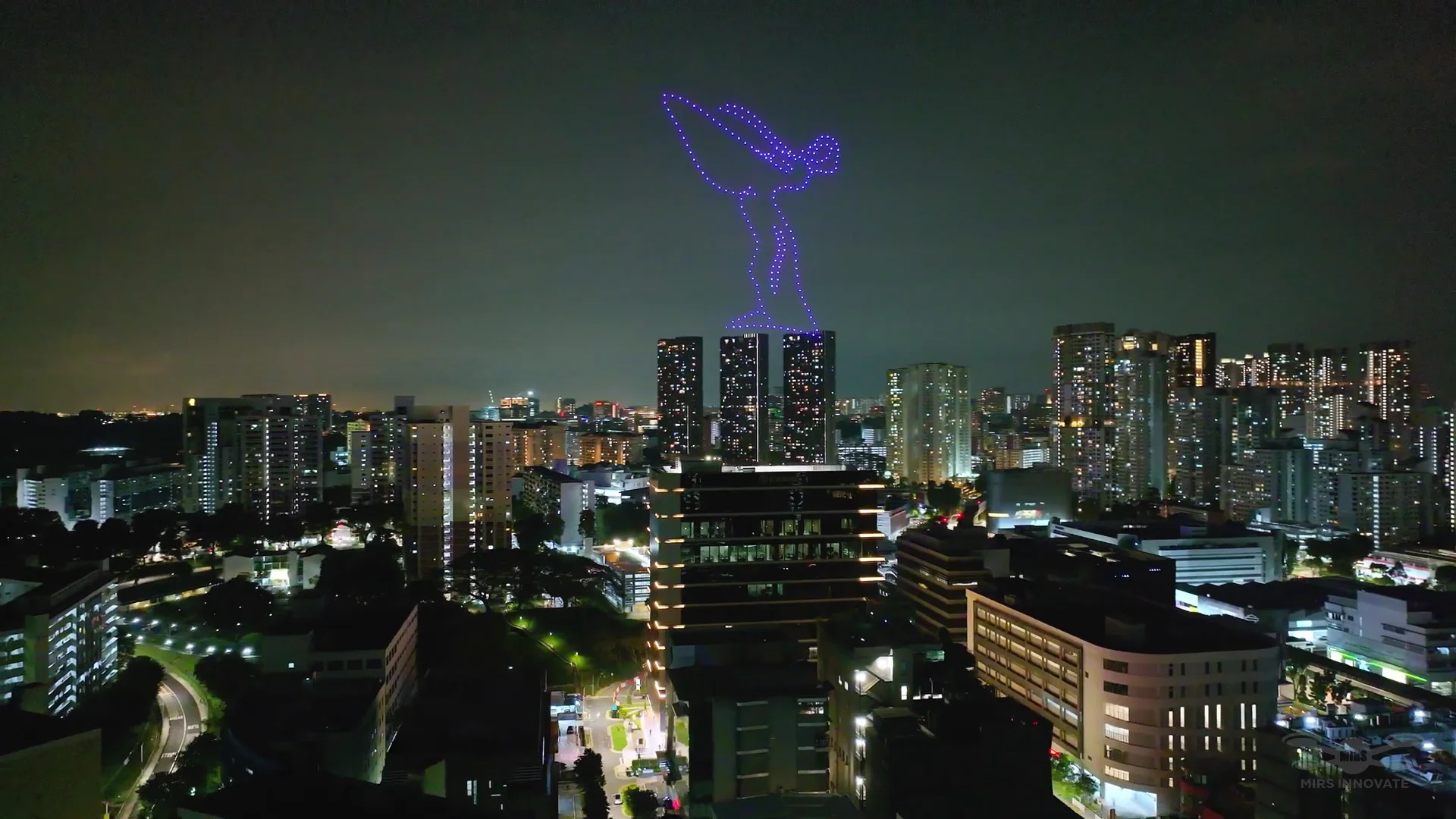 Car outline drone formation above Singapore skyline for Eurokars automotive event