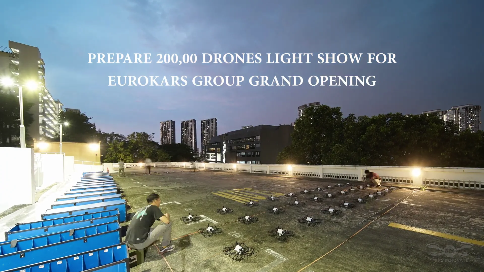 Drone grid setup on rooftop for Eurokars Group grand opening drone show