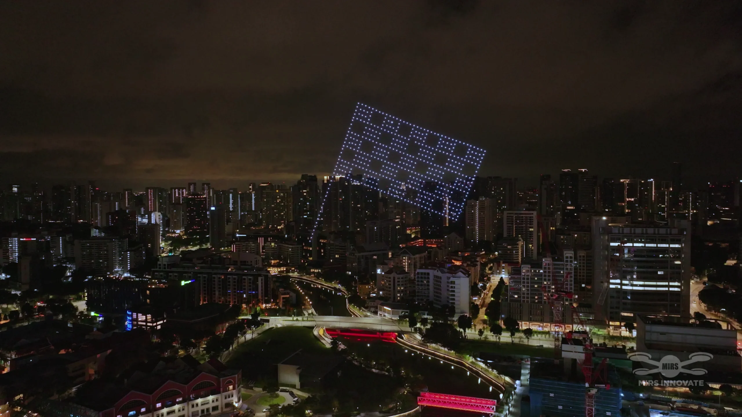 Checkered flag drone formation for F1 CQ brand promotion Singapore