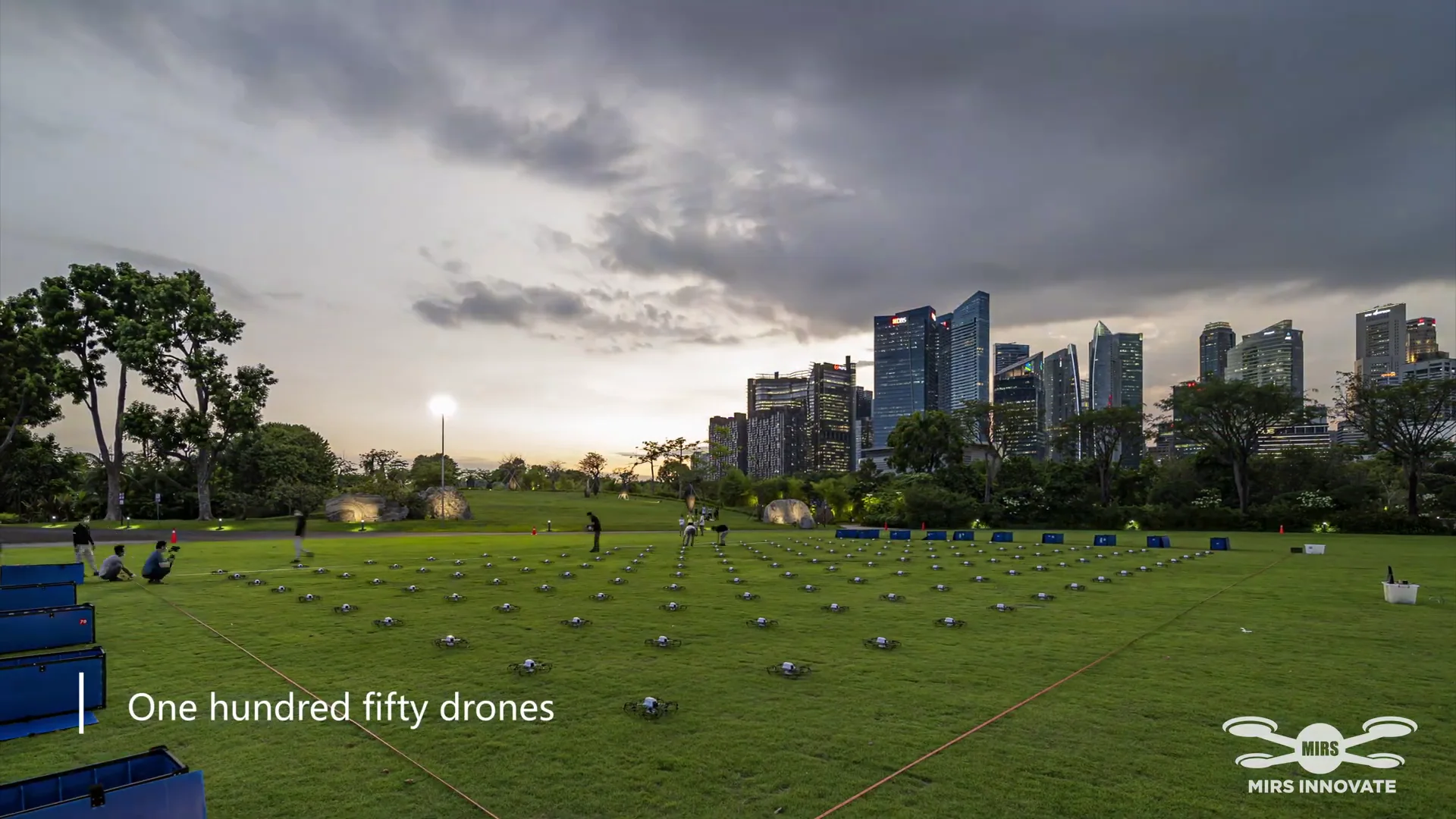 150 drones arranged in the field setup for a Gardens by the Bay marriage proposal