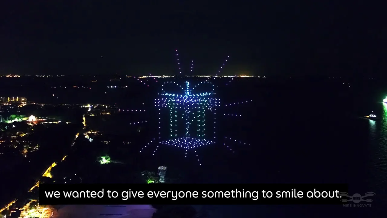 GrabPay Early Christmas Sentosa drone show Singapore - Grabpay Early Christmas Sentosa Gift Box Formation With Light